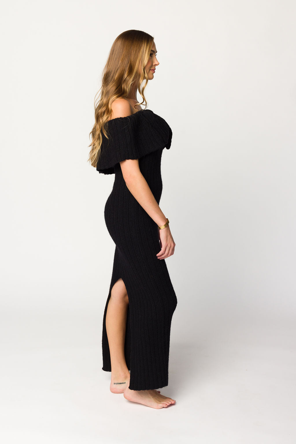 Aston Black Bow Front Maxi Sweater Dress - Bump Friendly Maternity Wear for Pregnancy, Nursing & Everyday Comfort | Plus Size Options Available