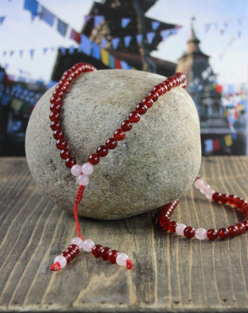 Heart of Peace Carnelian and Rose Quartz Mala Beads - Natural Stone Meditation Necklace for Stress Relief, Yoga & Spiritual Healing