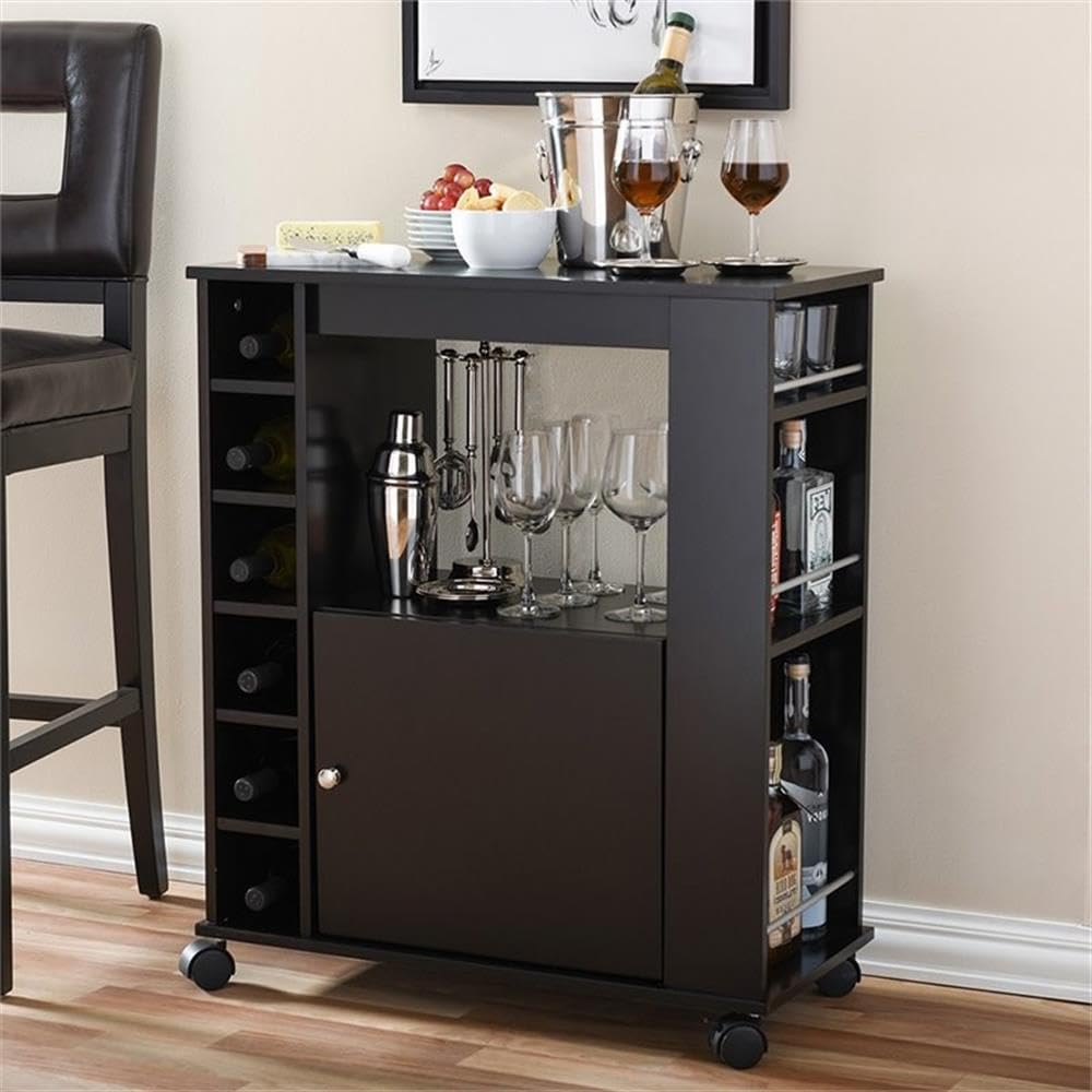 Baxton Studio Ontario Modern & Contemporary Dark Brown Wood Dry Bar & Wine Cabinet - Perfect for Home Bar, Dining Room & Entertaining Spaces