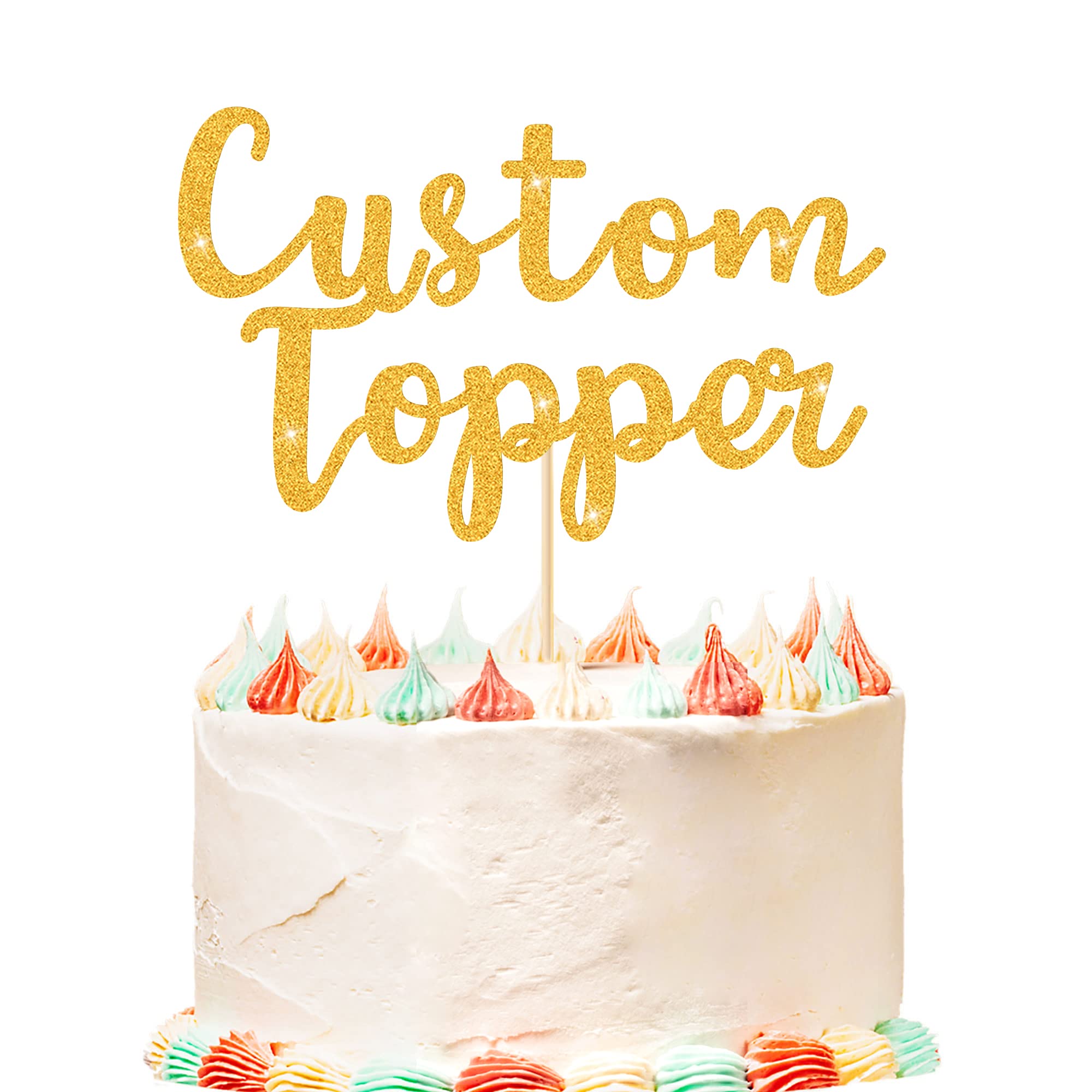 Custom Cake Topper - 11 Color Options for Birthday, Wedding, Anniversary, Baby Shower & Graduation Cakes | Glitter Double-Sided Cake Decoration with Personalized Text & Age (Gold) | Perfect for Party Decorations & Special Celebrations