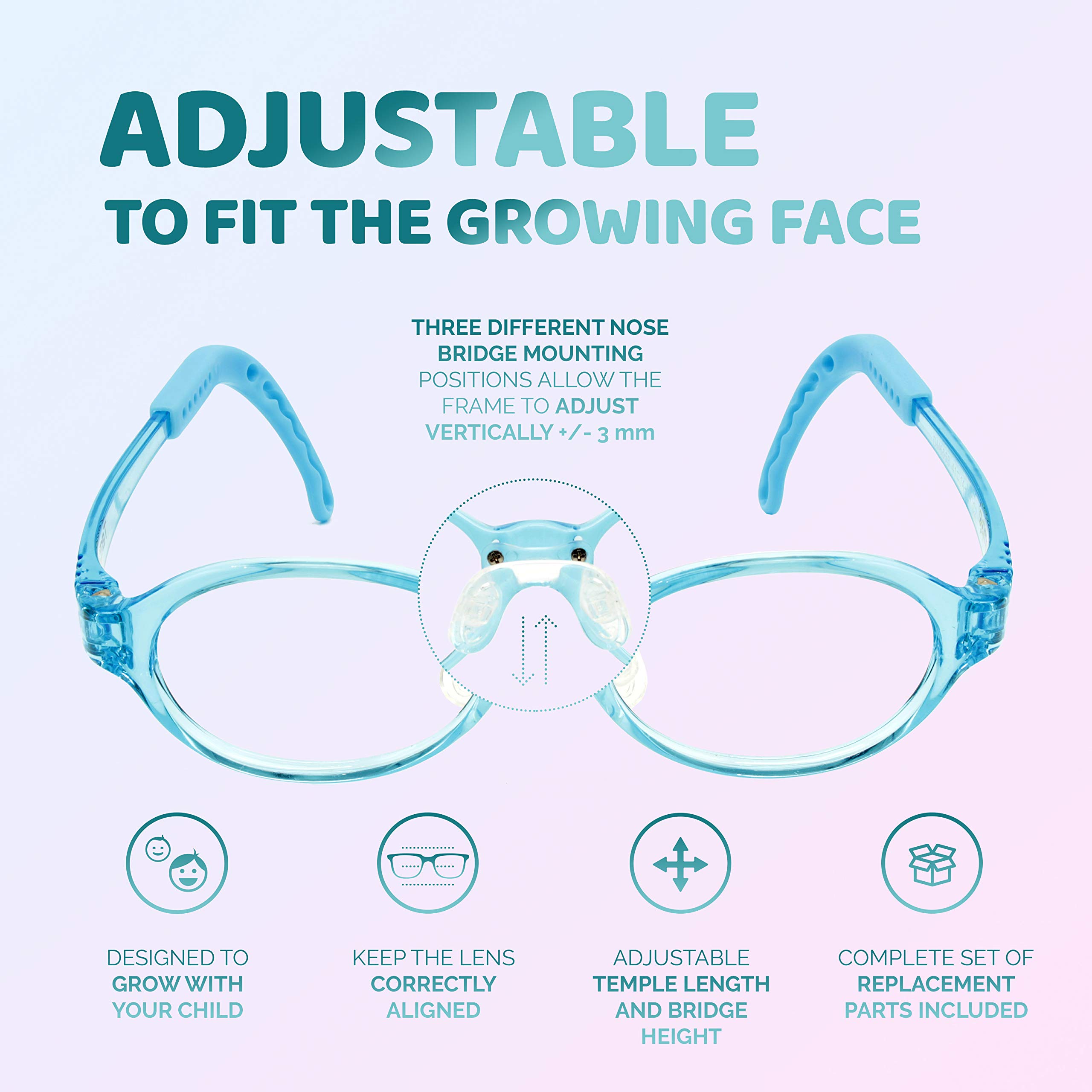 Adjustable Kids Glasses with Prescription - Durable Children's Eyeglasses for Boys & Girls - Perfect for School, Reading, and Outdoor Activities