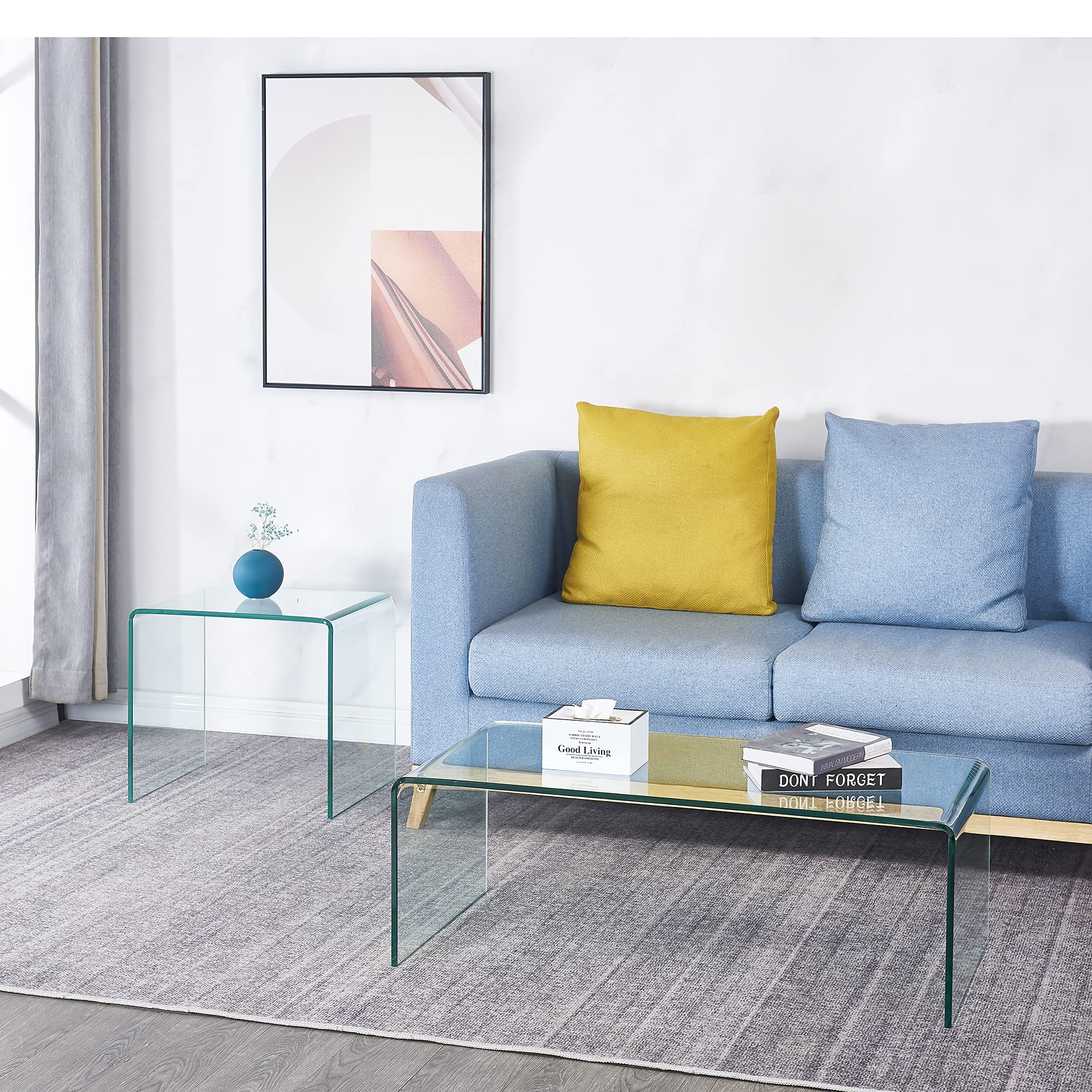 Premium Tempered Glass Coffee Table - Small Modern Clear Living Room Center Table with Sturdy Metal Frame - Perfect for Small Spaces, Apartments & Match with Area Rugs (36