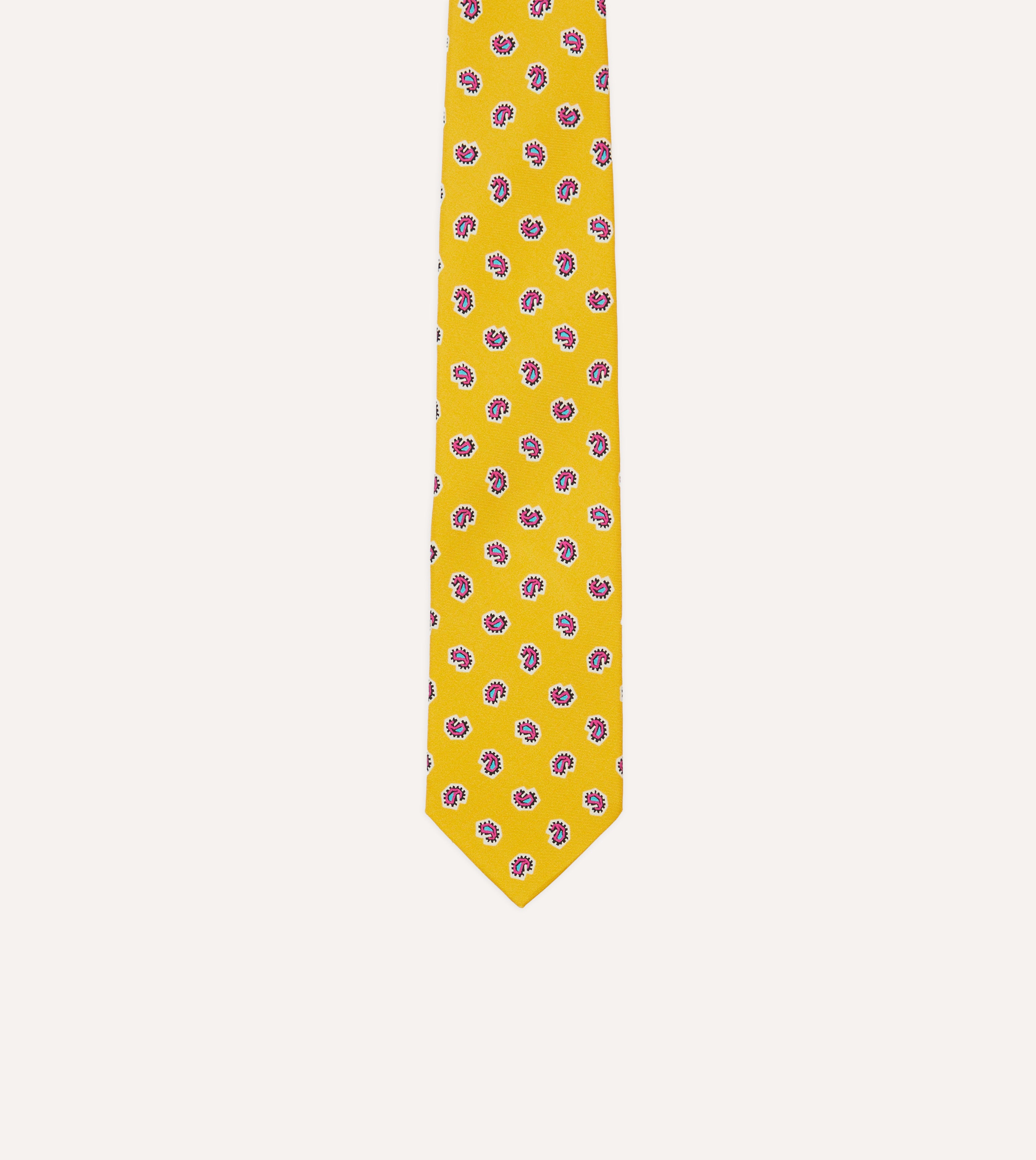 Yellow Mini Paisley Silk Self-Tipped Necktie for Men - Elegant Formal & Business Attire Accessories for Weddings, Office & Special Occasions