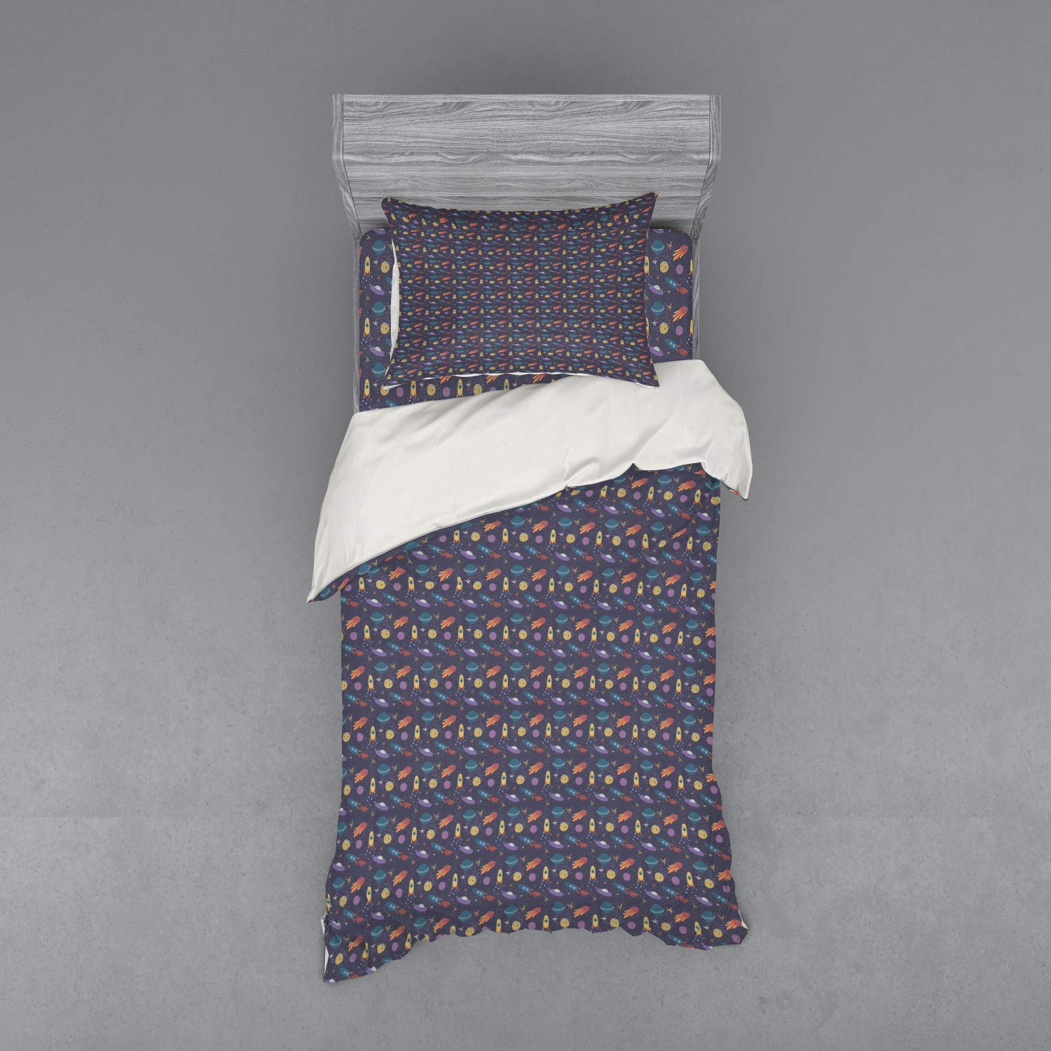 Ambesonne Space Themed Duvet Cover Set - Twin XL 3 Piece Bedding with Comet, Stars, Rockets & Planets in Pastel Purple Grey - Soft Alien Print Bedding for Kids & Teens - Perfect for Sci-Fi Themed Bedrooms & Space Enthusiasts