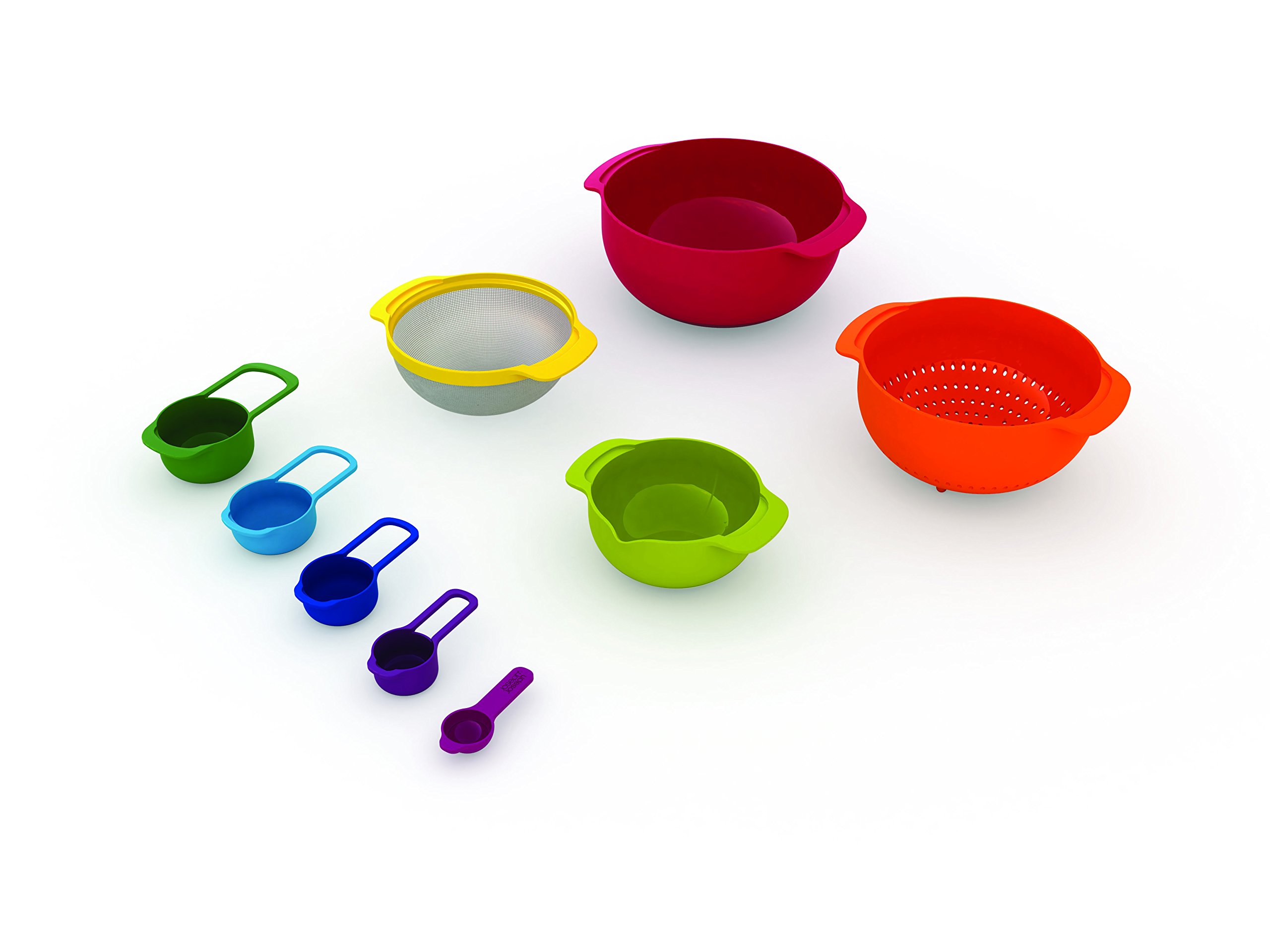 Joseph Joseph Nest 9 Plus 9-Piece Nesting Bowl Set - Space Saving Kitchen Storage Containers for Meal Prep, Mixing & Serving (Red)
