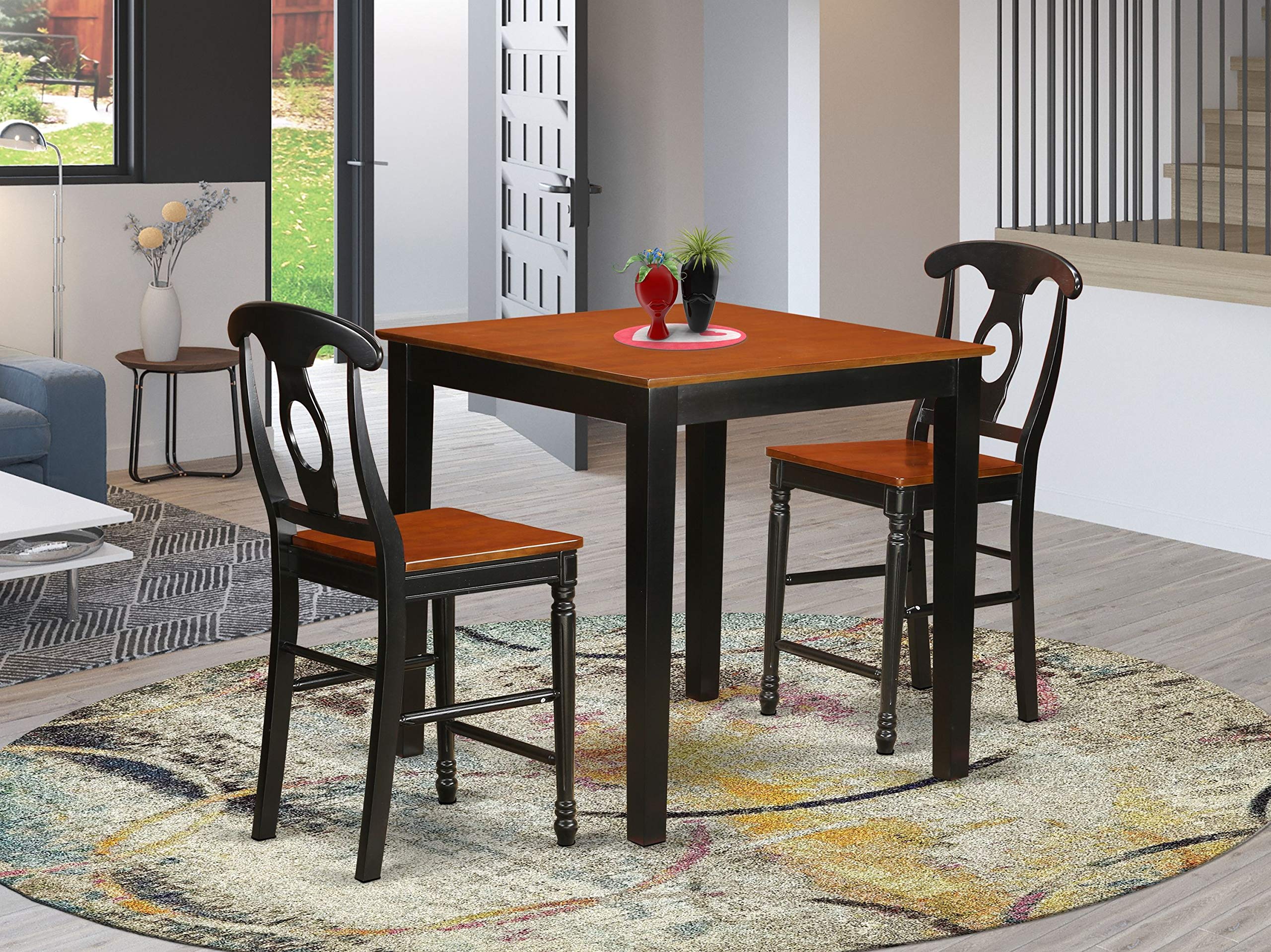 East West Furniture Kitchen Set - Black & Cherry Finish - Modern Dining Table & Chairs for Small Spaces, Apartments, and Breakfast Nooks