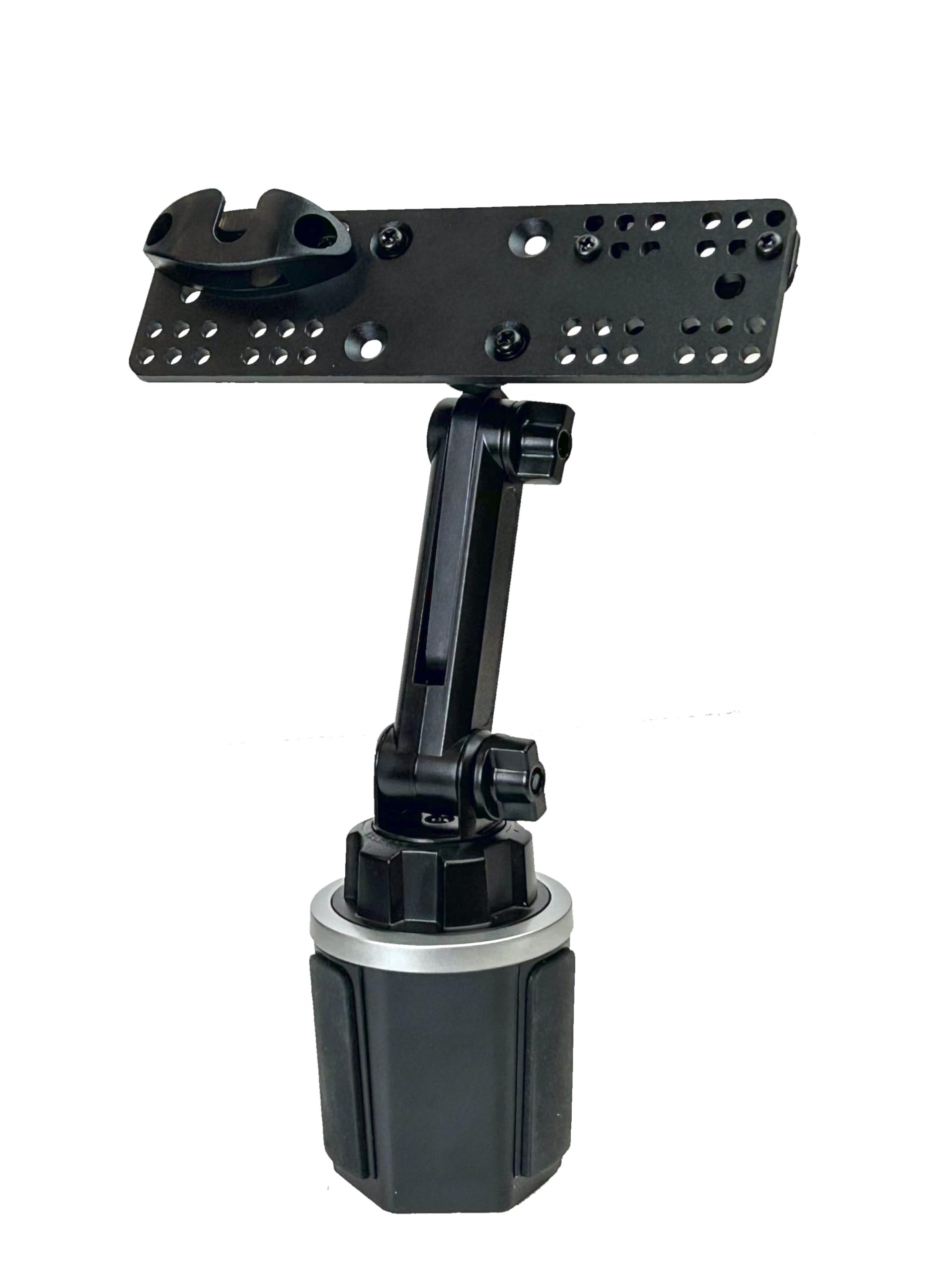 Universal Cup Holder Mount with Adjustable Height & Mic Holder - Compatible with Anytone, BaoFeng, Icom, Kenwood, Yaesu, Wouxun HT Radios - Perfect for Car, Truck, Jeep & Off-Road Adventures