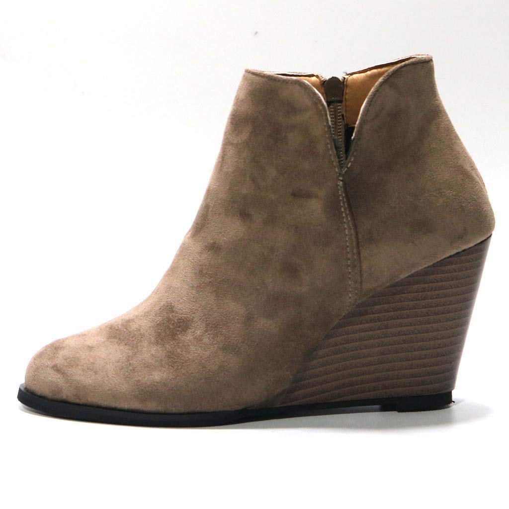 AMDBEL Women's Fall Booties 2024 - Stylish Side V Cut Wedge Heel Ankle Boots with Round Toe & Zipper | Comfortable Dressy Shoes for Work, Office & Casual Outfits