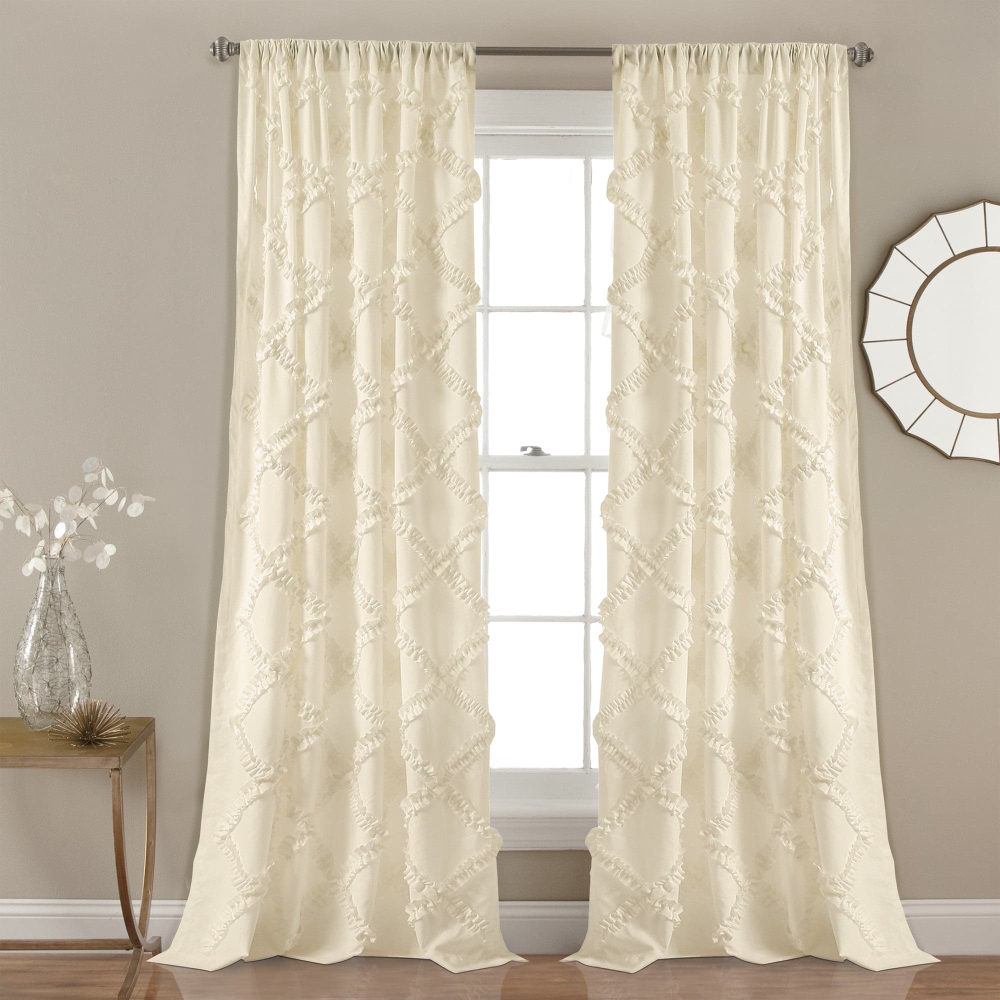 Elegant Ruffle Diamond Window Curtain Set - Blackout Sheer Panels for Living Room & Bedroom - Home Decor for French Doors, Bay Windows & Nursery (Set of 2)