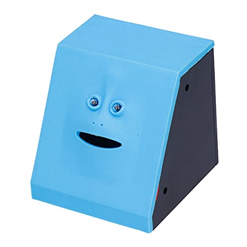 Electronic Money Saving Bank for Kids - Funny Coin Eating Face Piggy Bank, Easy Open Design, Perfect Desk Size (Blue) - Great for Teaching Children Money Management & Savings Habits