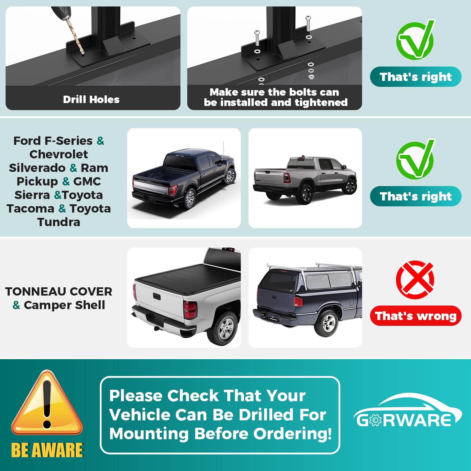 GORWARE 800 lbs Capacity Aluminum Adjustable Truck Ladder Rack - Universal Fit for Pickup Trucks, Black | Heavy Duty Ladder Carrier for Construction & Roofing Work