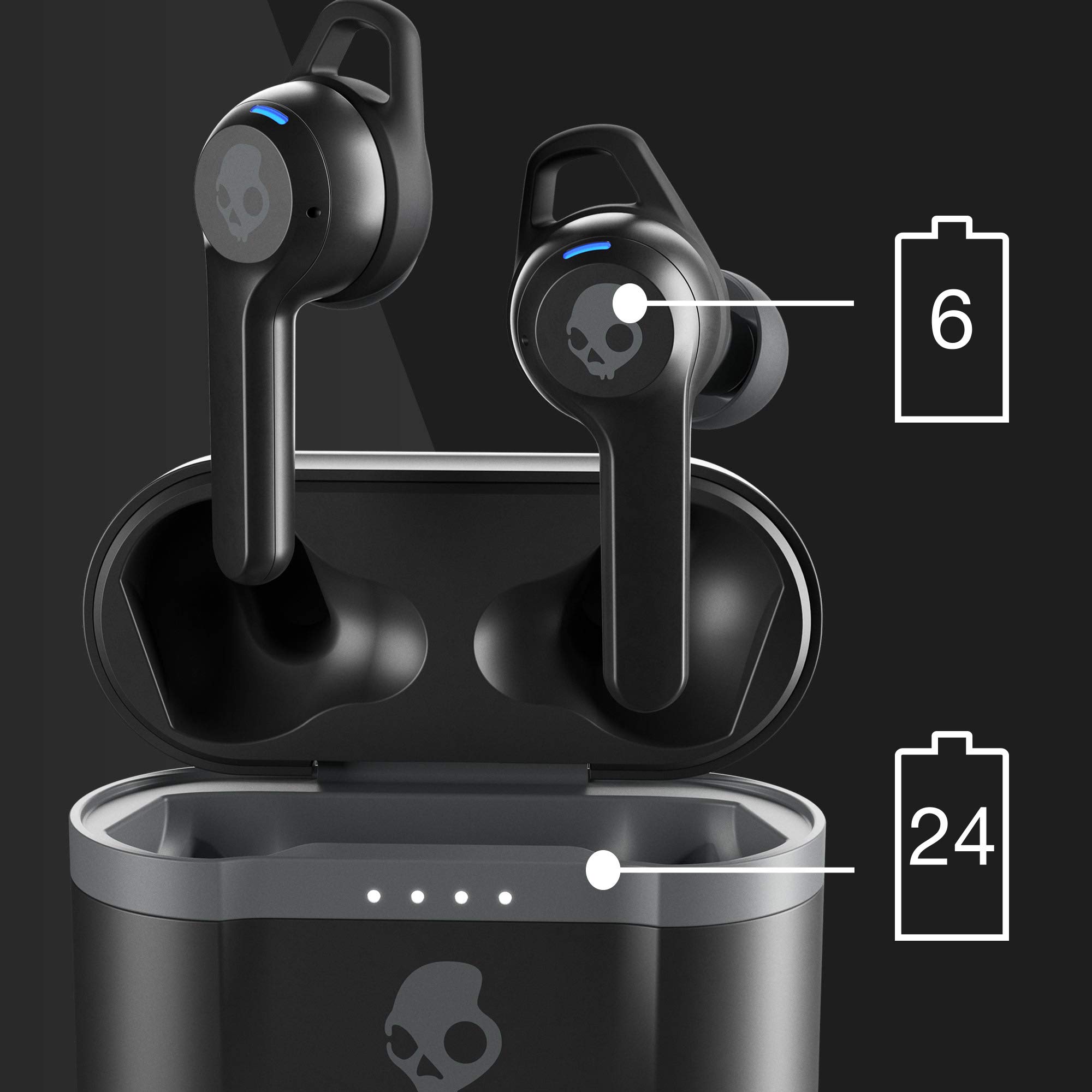 Skullcandy Indy Evo XT Wireless Bluetooth Earbuds - 30 Hours Battery Life, Built-in Mic, IPX4 Waterproof, Noise Isolating in-Ear Headphones for iPhone Android Smartphones - Perfect for Gym, Running, Commuting & Travel (Black)