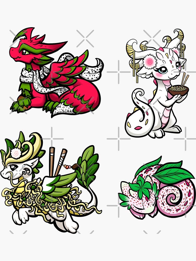 Food Dragon Sticker Pack - 2 Waterproof Vinyl Decals for Hydro Flask, Laptop, Skateboard & More - Durable Stickers for Water Bottles, Tech Devices & Outdoor Gear - Perfect for Personalizing Your Belongings