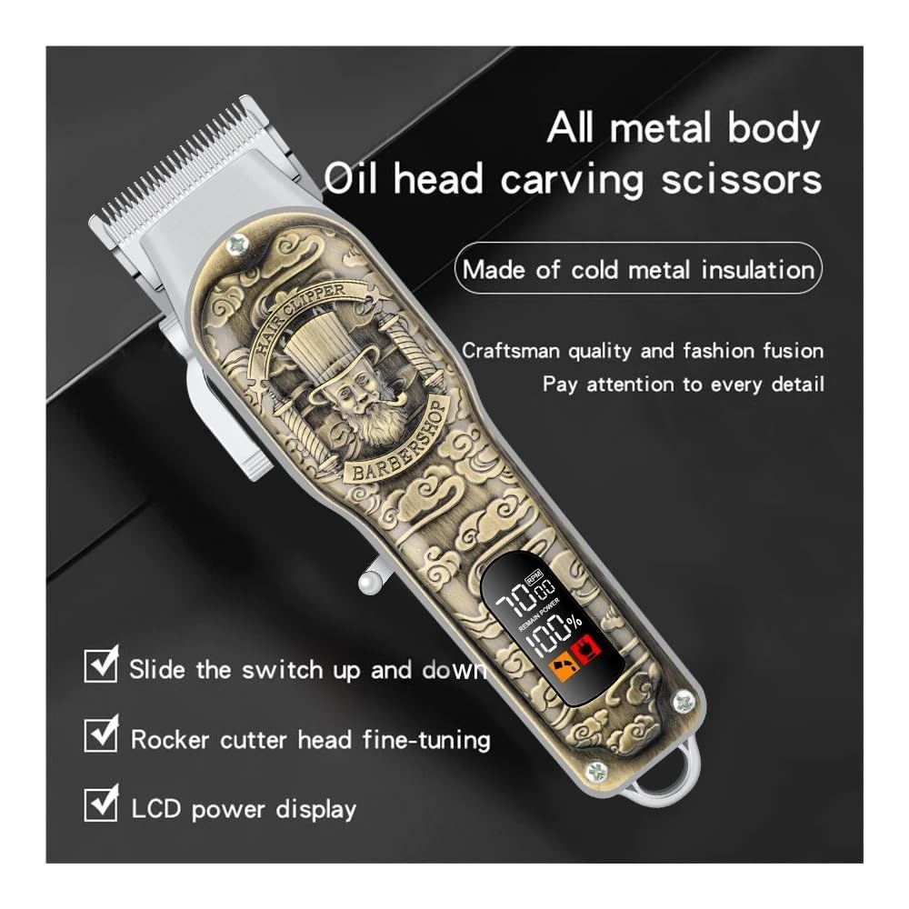 Professional 3-in-1 Electric Hair Trimmer Set for Men - USB Rechargeable Cordless Hair Clipper with LED Display & Precision Trimming Scissors - Black Gold Edition - Perfect for Home Barbering, Beard Grooming & Travel Use