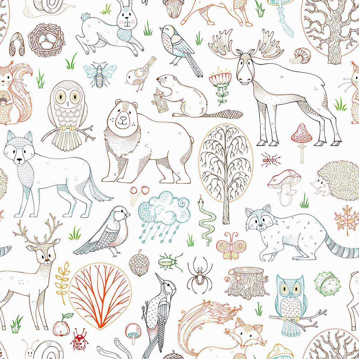 Purple Animals Peel and Stick Removable Wallpaper - Self-Adhesive Decorative Wall Covering for Kids Room, Nursery, Dorm - Easy to Apply & Remove - 3008 Design