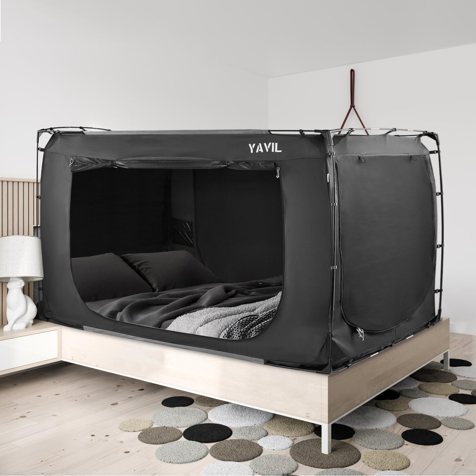 Portable Bed Tent Canopy for Twin Size Beds - Blackout 93% & Breathable Privacy Sleeping Tent for Kids & Adults with 3 Doors (Mattress Not Included) - Perfect for Camping, Sleepovers, Privacy & Relaxation at Home