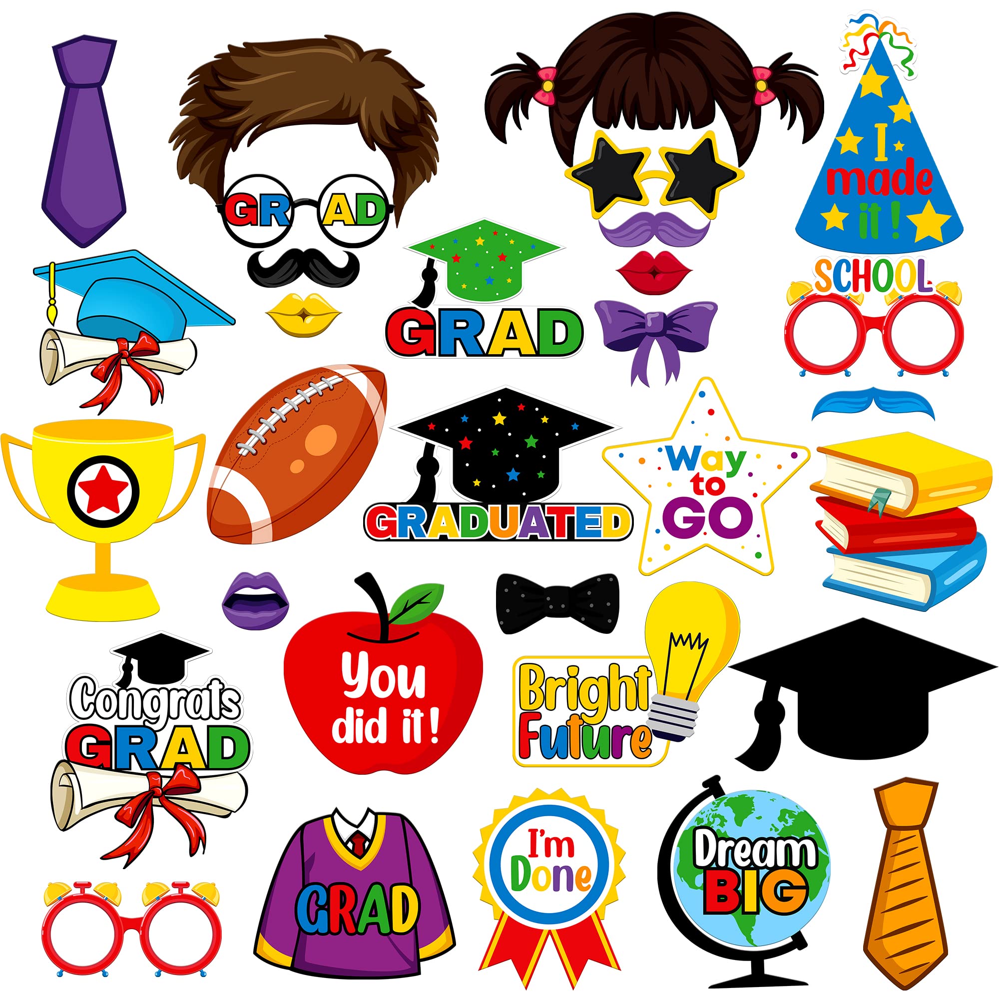 KatchOn 30-Piece Kindergarten Graduation Photo Booth Props Set - Preschool Graduation Decorations Class of 2025 - Perfect for School Parties, Classroom Celebrations & Graduation Photo Backdrops