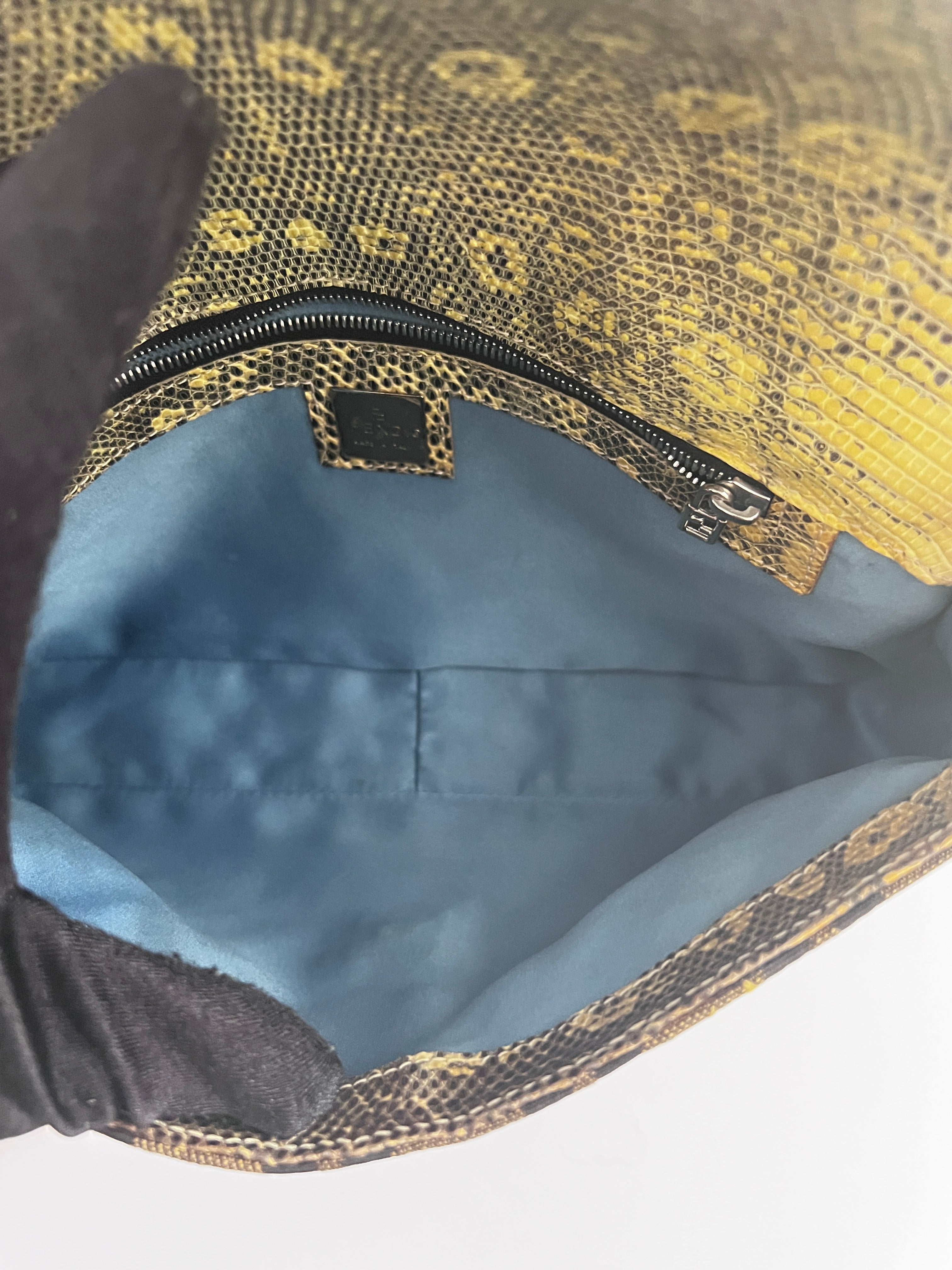 Vintage Fendi Embroidered Lizard Skin Trimmed Zucca Baguette Bag - Luxury Designer Handbag for Women, Perfect for Evening Parties & Special Occasions