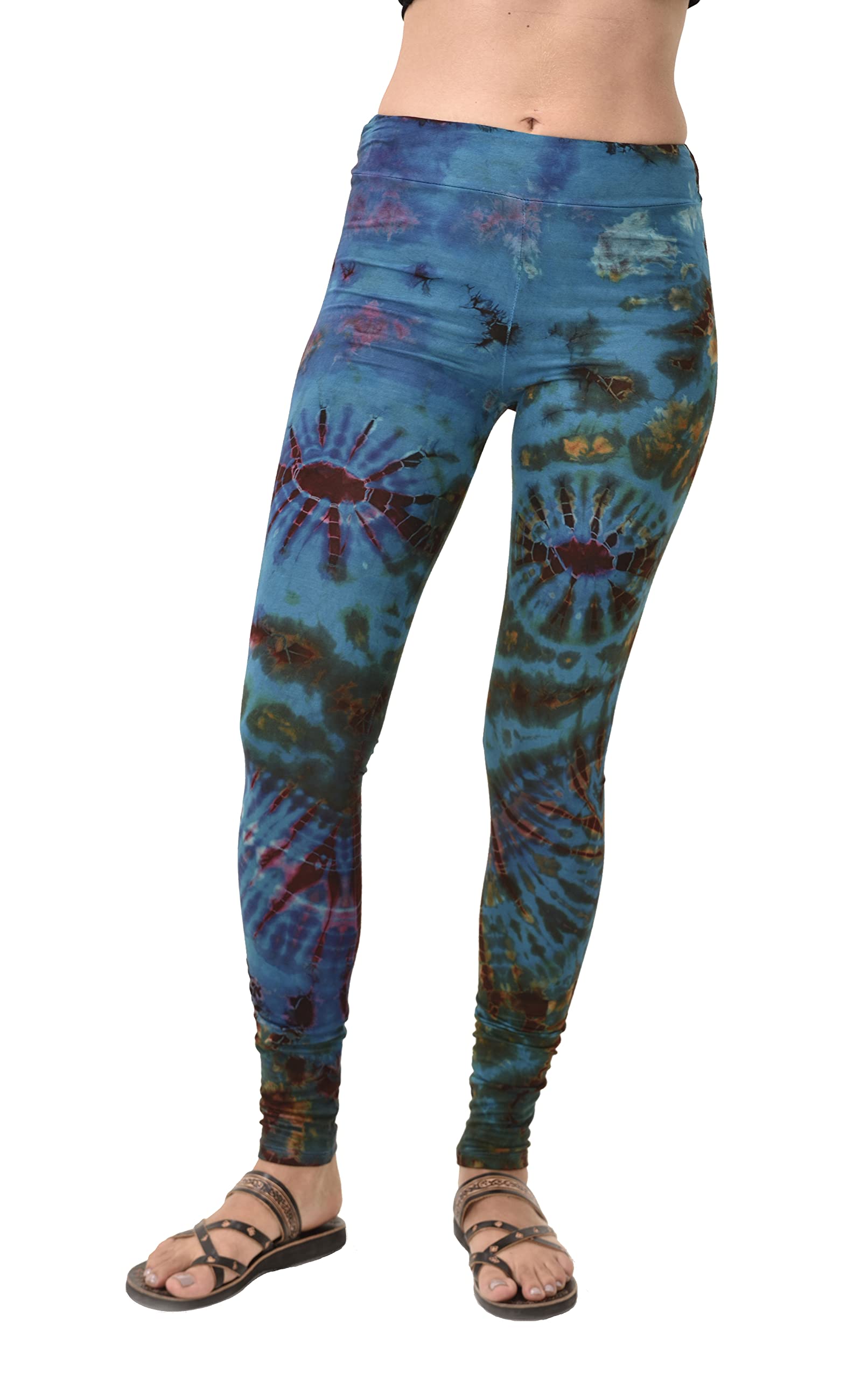 Tie Dye Yoga Pants for Women - Bohemian Hippie Leggings, Festival & Workout Tights, Reverse Tie Dye Design - Perfect for Yoga, Music Festivals & Boho Fashion
