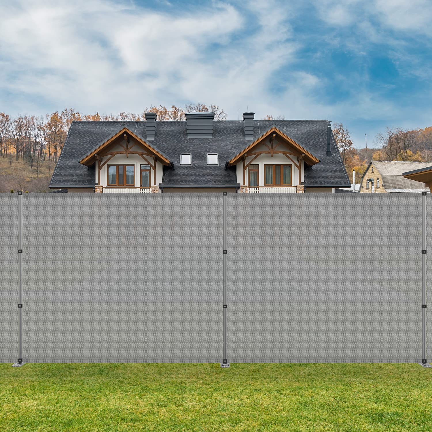 Coarbor 4'x34' Grey Removable Outdoor Privacy Fence Panel - Heavy Duty Backyard Barrier for Pools, Dogs, Chicken Coops & Vegetable Gardens | Includes Spikes & Poles | Perfect for Yard Security, Pet Containment & Garden Protection