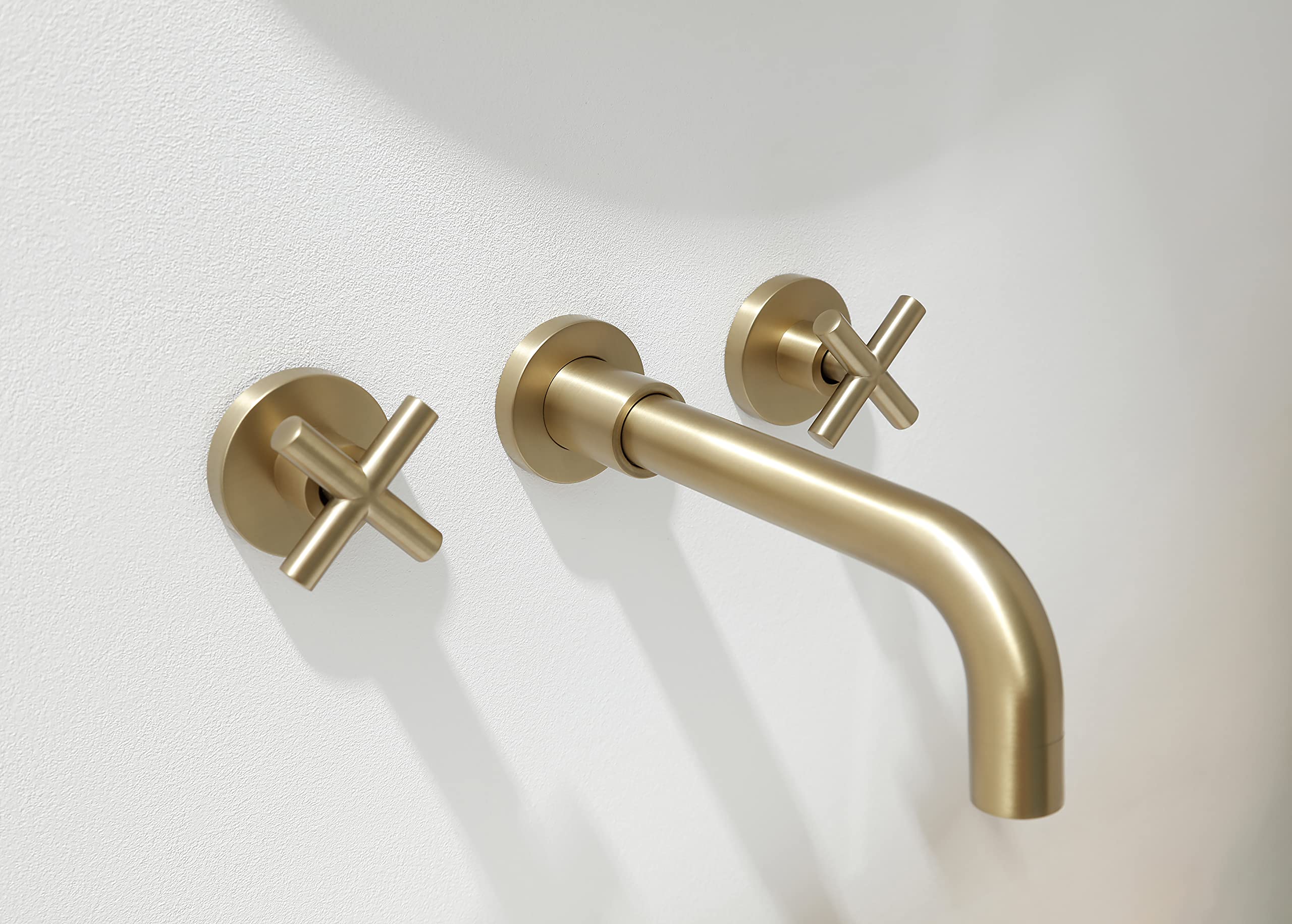 Stylish SITGES Gold Wall Mount Bathroom Faucet - Double Handle Bathroom Sink Faucet with Rough-in Valve - Vintage Gold Finish for Modern & Classic Bathrooms - Perfect for Home Renovation & Hotel Upgrades