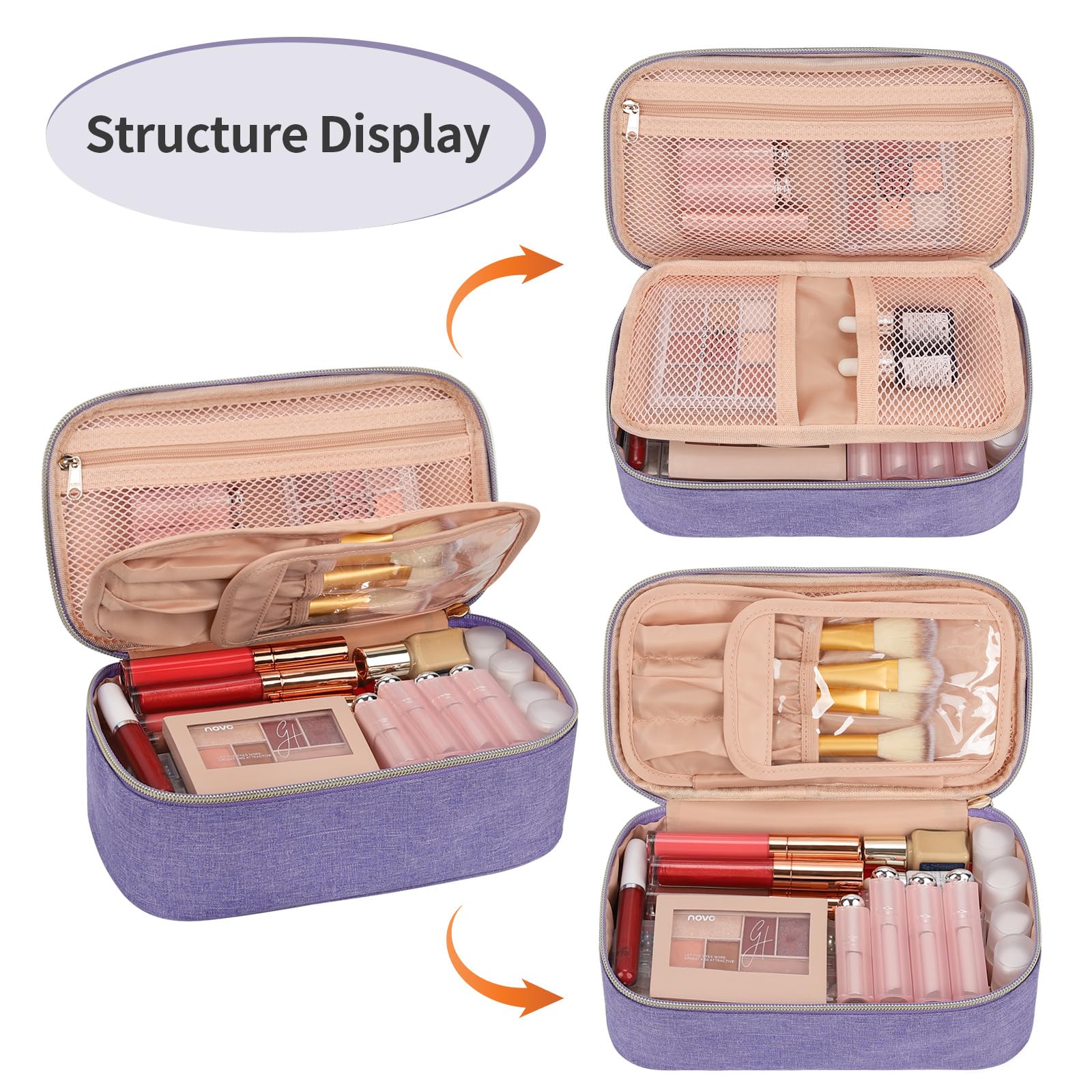 OCHEAL Small Lightweight Travel Makeup Bag for Women - Cute Cosmetic Pouch & Brush Organizer (Purple) | Perfect for Daily Use, Travel, and Gift Giving