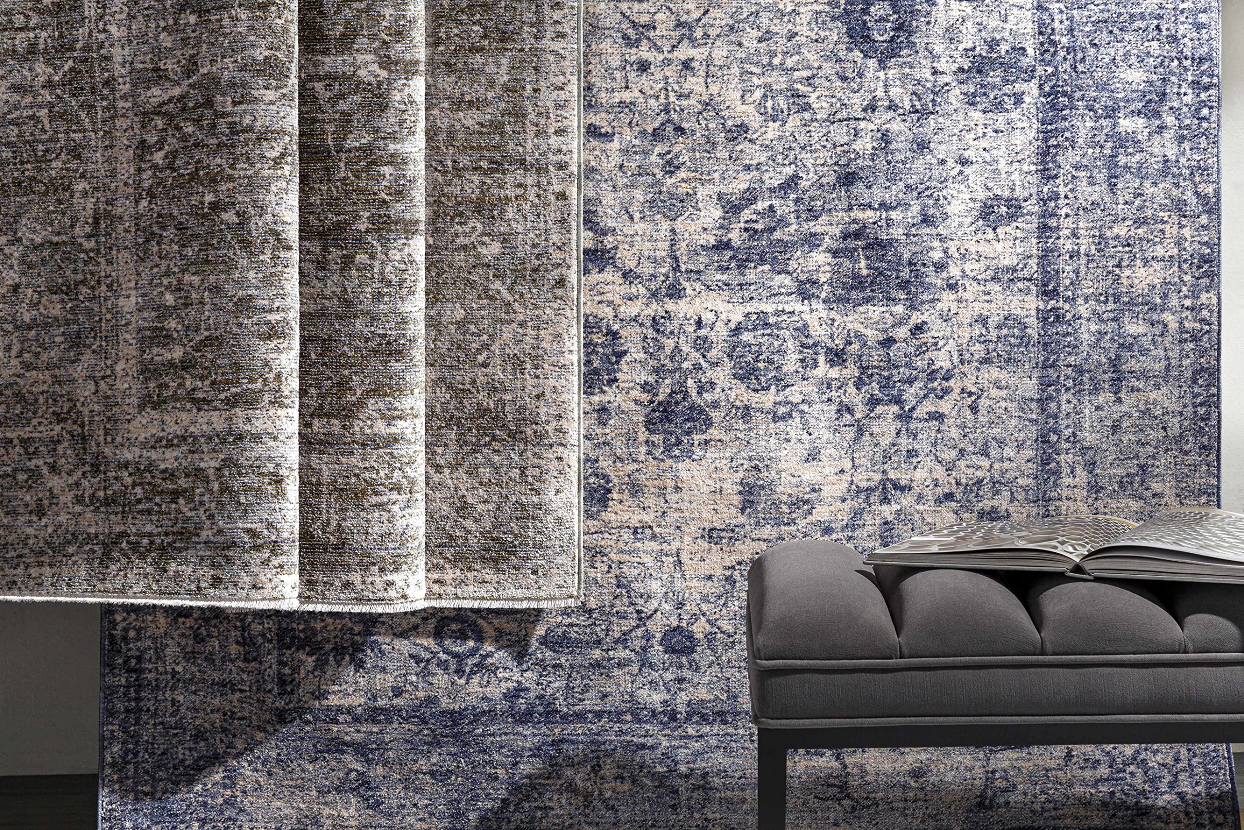 Hauteloom Accokeek Traditional Blue and Beige Area Rug 8' x 10' - Soft Living Room & Bedroom Carpet for Home Decor - Perfect for Cozy Spaces, Family Gatherings, and Relaxing Evenings