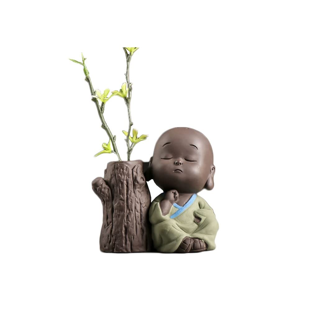 Ceramic Zen Small Vase Set of 4 - Mini Monk Buddha Statue Tea Pet for Zen Garden, Tea Tray & Flower Arrangement Decor - Perfect for Meditation Spaces, Home Office Desk & Asian-Inspired Interior Design (Color: C)