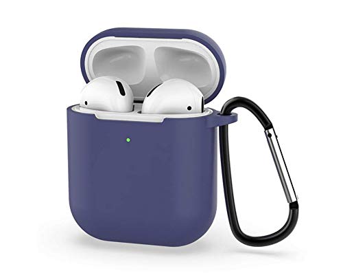 AirPods 2 Protective Case - Soft Silicone Cover with Charging Port & Anti-Lost Carabiner - Shockproof & Durable Earphone Sleeve for AirPods (Dark Blue) - Perfect for Gym, Travel & Everyday Use