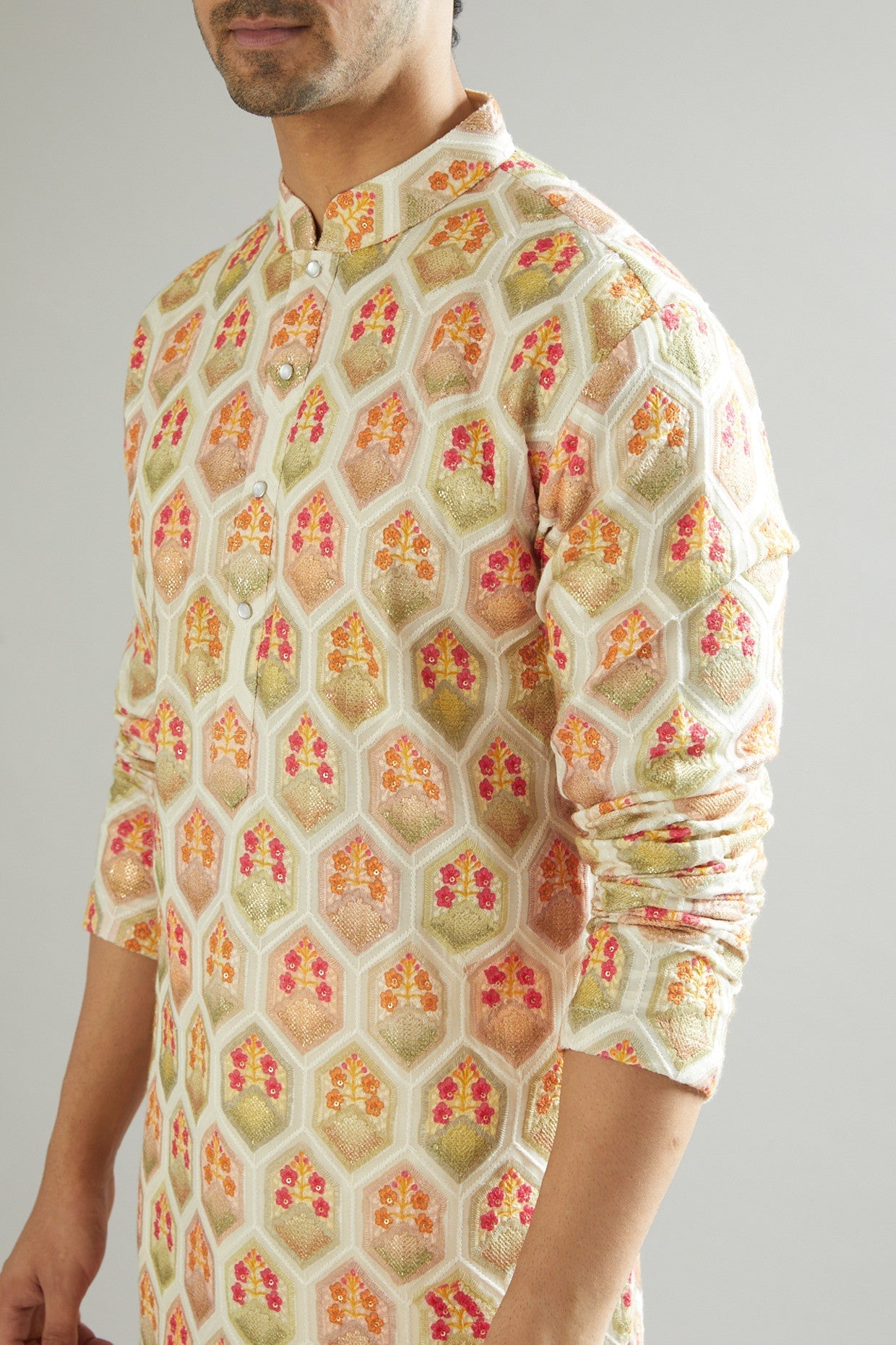Elegant Nude Kurta with Multi-Colored Embroidery - Women's Boho Chic Embroidered Tunic Top for Casual Wear, Festivals & Special Occasions