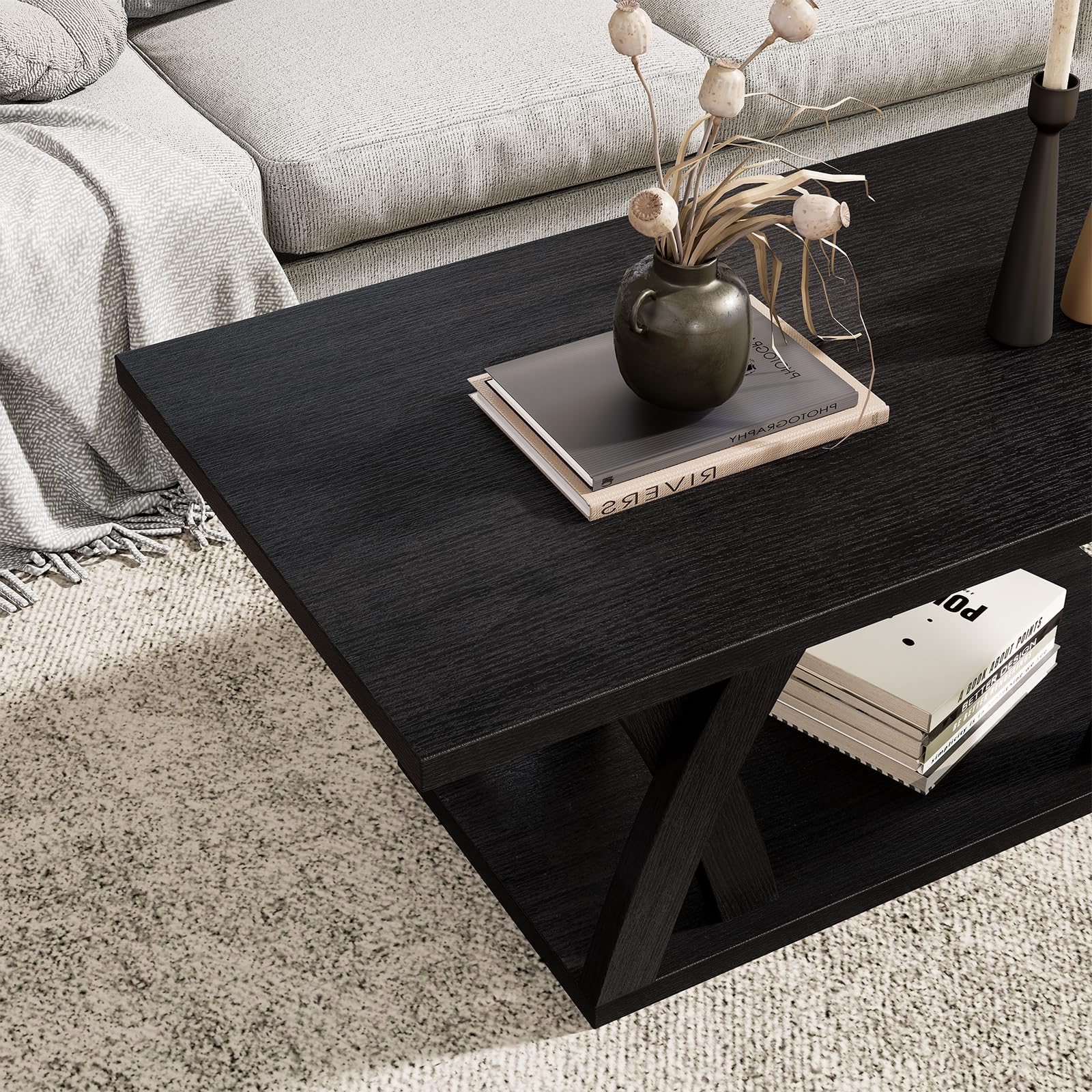 Rustic Farmhouse Coffee Table with Shelf - 47