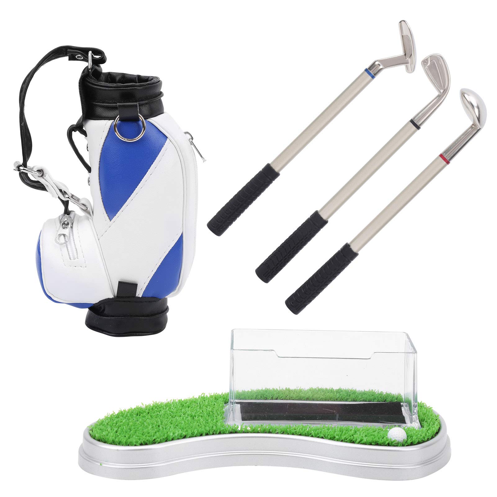Premium Mini Desktop Golf Bag Pen Holder with Golf Pens & Business Card Box - Golf Themed Office Desk Decor, Unique Gift for Men - Perfect for Golf Enthusiasts, Office Workers & Corporate Gifts