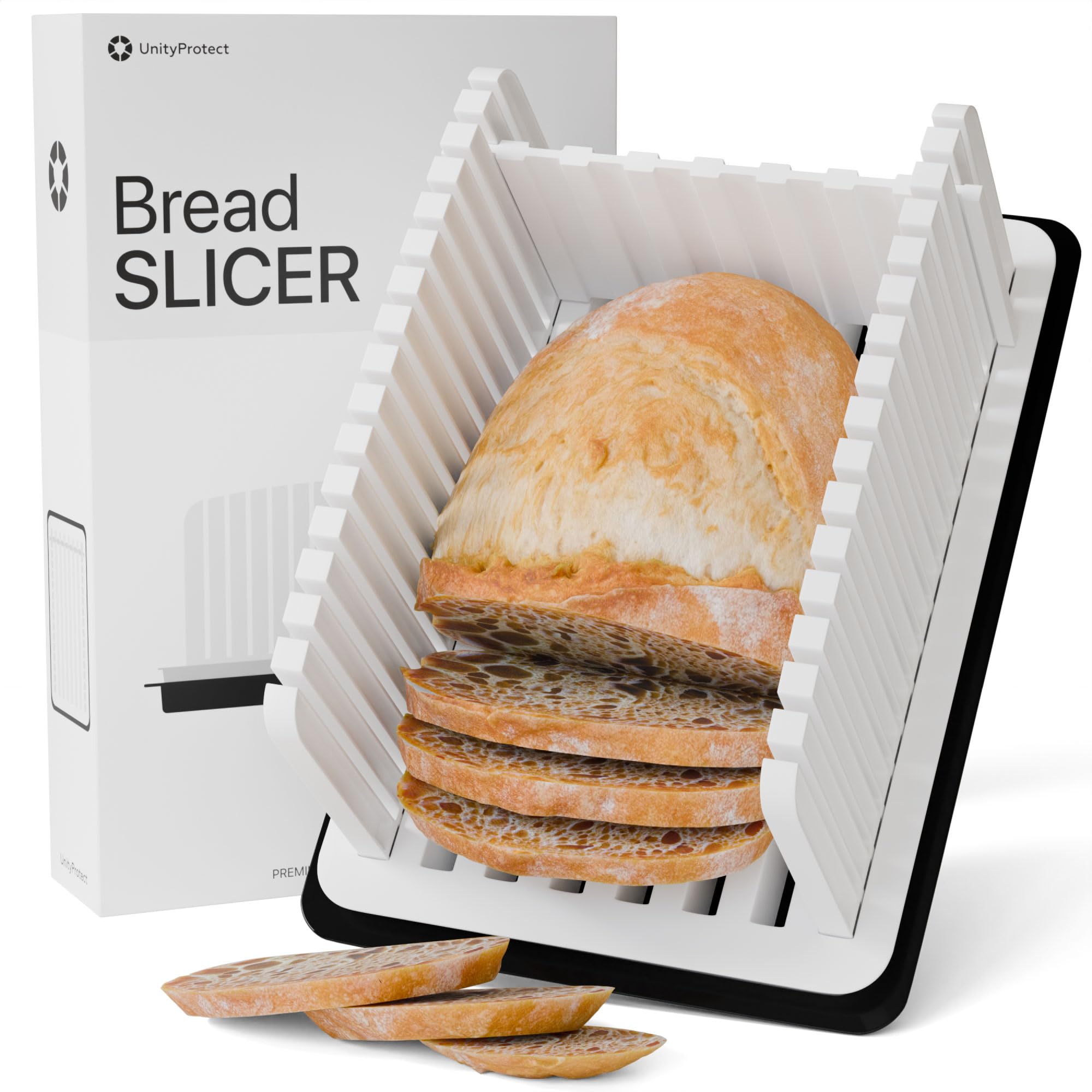 Adjustable Bread Slicer with Uniform Cutting Guide - Foldable Bread Knife for Homemade Sourdough, Baguette & Sandwich Bread - Easy Clean Kitchen Tool for Perfect Slices (Black) - Ideal for Bakeries, Home Kitchens & Meal Prep