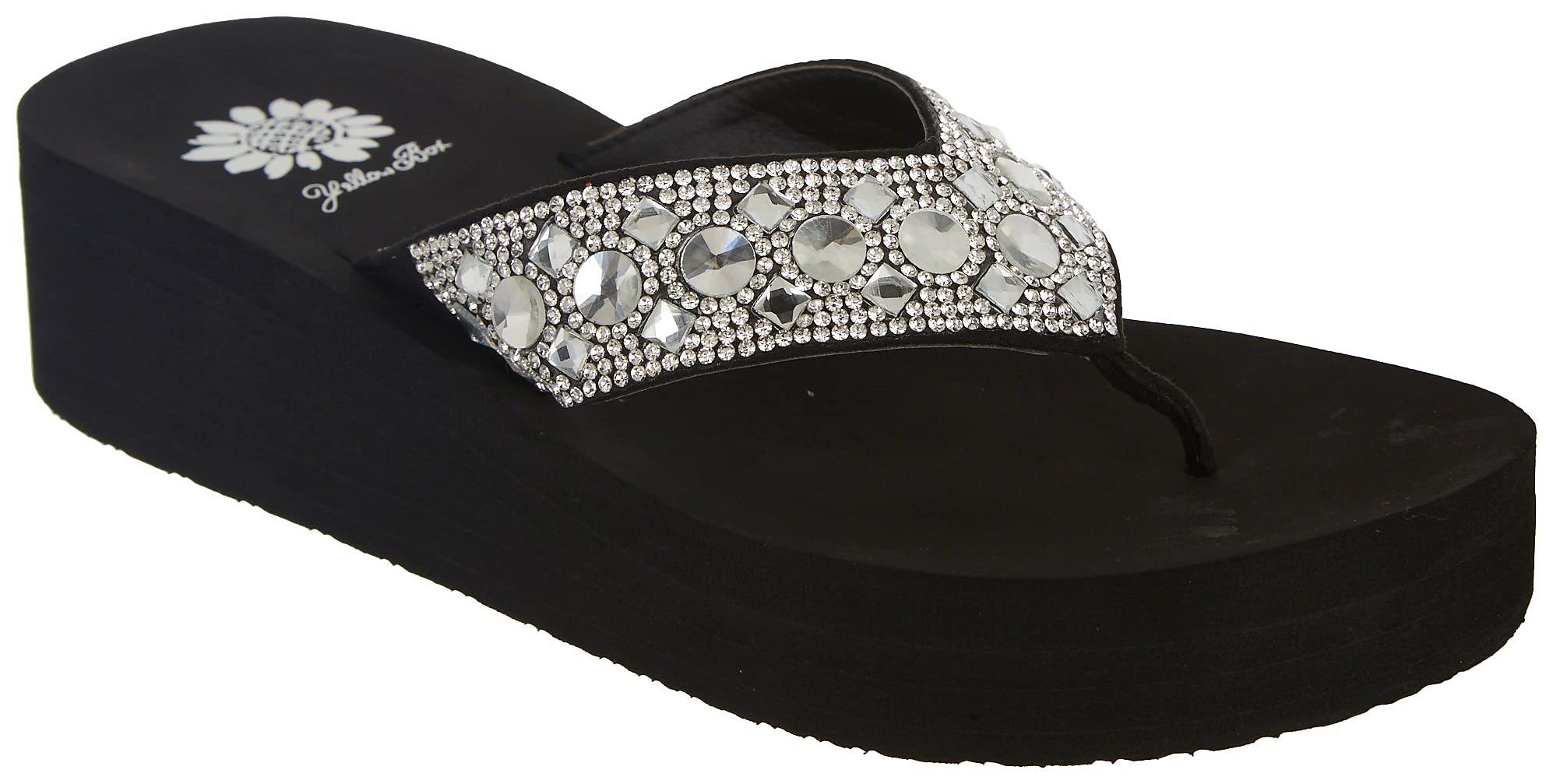 Yellow Box Women's Rizzah Wedge Flip Flops Size 7 Clear - Comfortable Beach Sandals for Summer Vacations & Poolside Relaxation