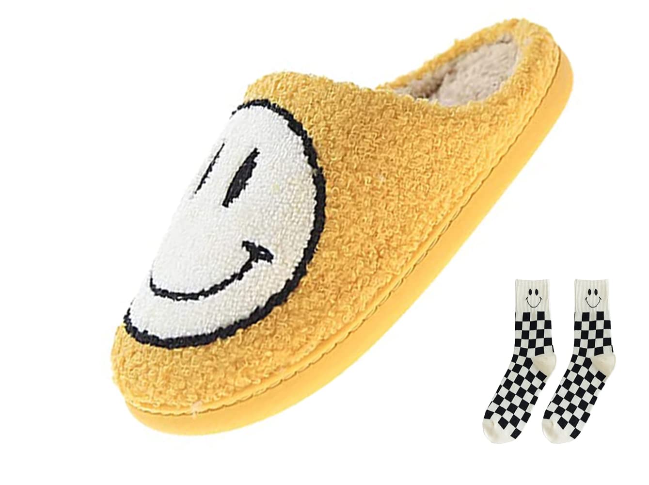 Women's Smiley Face Slippers - Soft Plush Indoor House Shoes with Non-Slip Sole for Warm Comfort | Perfect for Relaxing at Home, Lounging & Cold Weather Wear