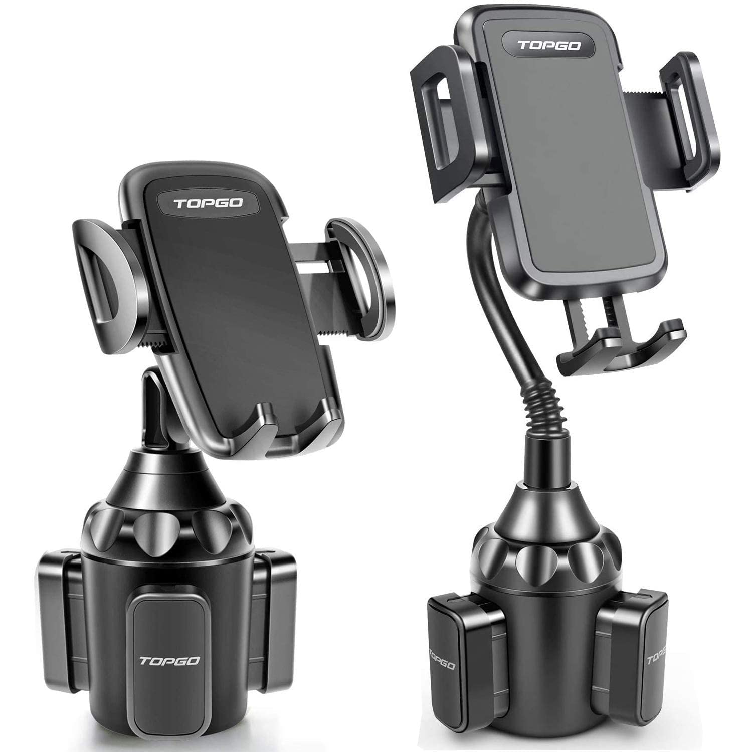 TOPGO Adjustable Gooseneck Car Cup Holder Phone Mount for iPhone 14 Pro/XR/XS Max/X/8/7 Plus/6s & Samsung S10+/Note 9/S8 Plus/S7 Edge - Universal Smartphone Car Holder for Safe Driving, Black - Perfect for Road Trips, Commuting & Hands-Free Navigation