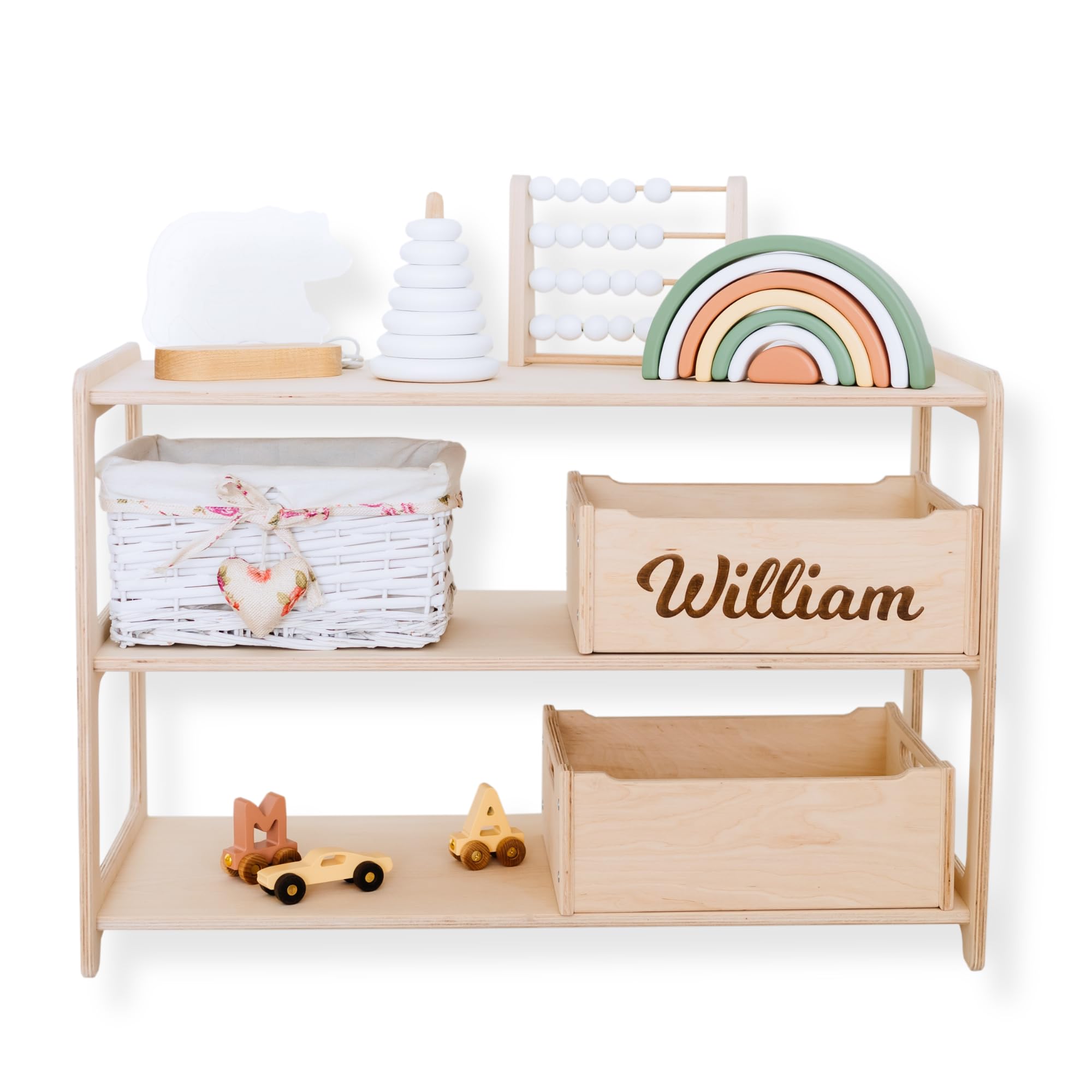 Montessori Wooden Bookshelf & Toy Storage Shelf for Kids - Corner Bookcase with Small Toy Organizer, Kids Furniture for Playroom & Bedroom - Perfect for Montessori Learning & Home Organization