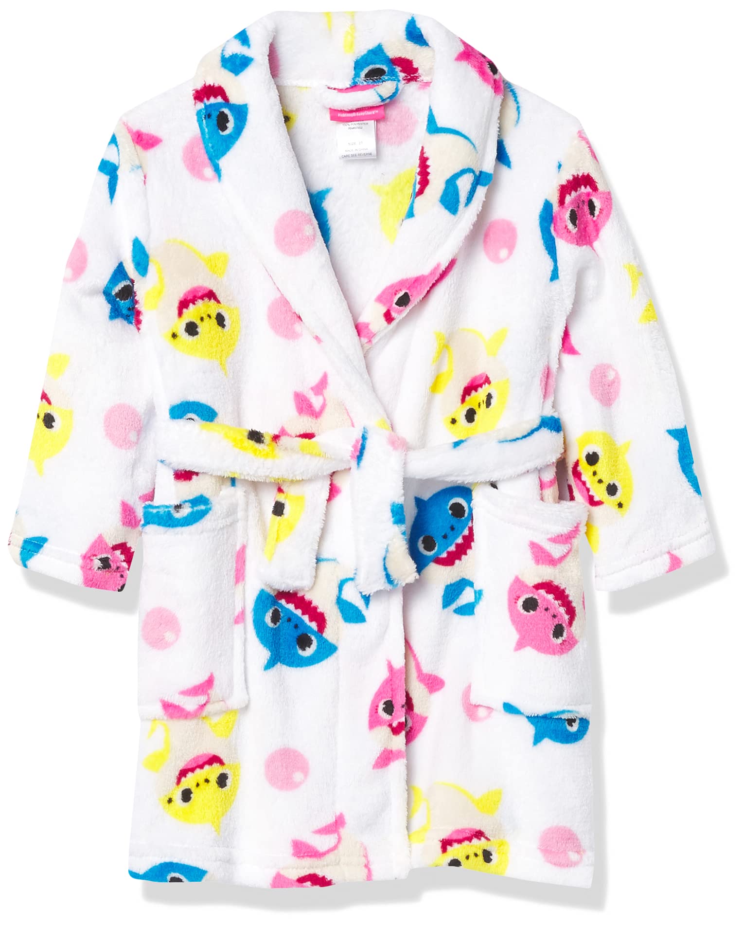 Nickelodeon Baby Girls' Baby Shark Hooded Bathrobe - Soft & Cozy Toddler Robe for Bath Time, Playtime & Bedtime