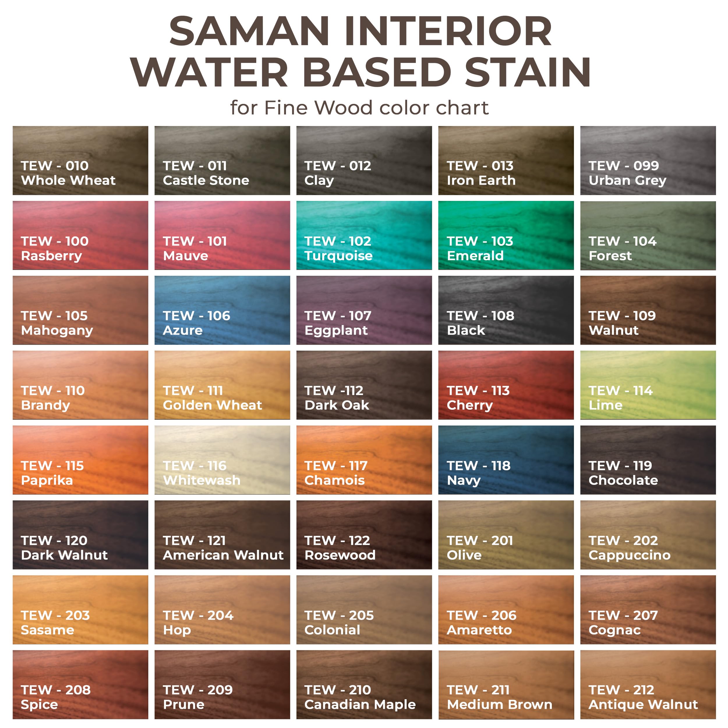 SamaN Interior Water Based Wood Stain - Natural Wood Stain for Furniture, Moldings, Paneling, Cabinets - Clay TEW-012-32 (32 oz) - Perfect for DIY Home Decor, Woodworking & Furniture Restoration Projects