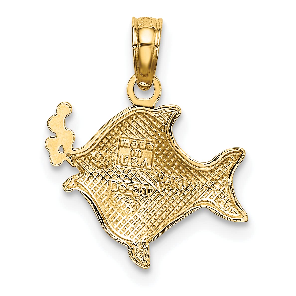 14k Yellow Gold Rhodium-Plated 2D Fish and Bubbles Charm Pendant - Lex & Lu Elegant Jewelry for Women, Perfect Gift for Birthday, Anniversary & Everyday Wear