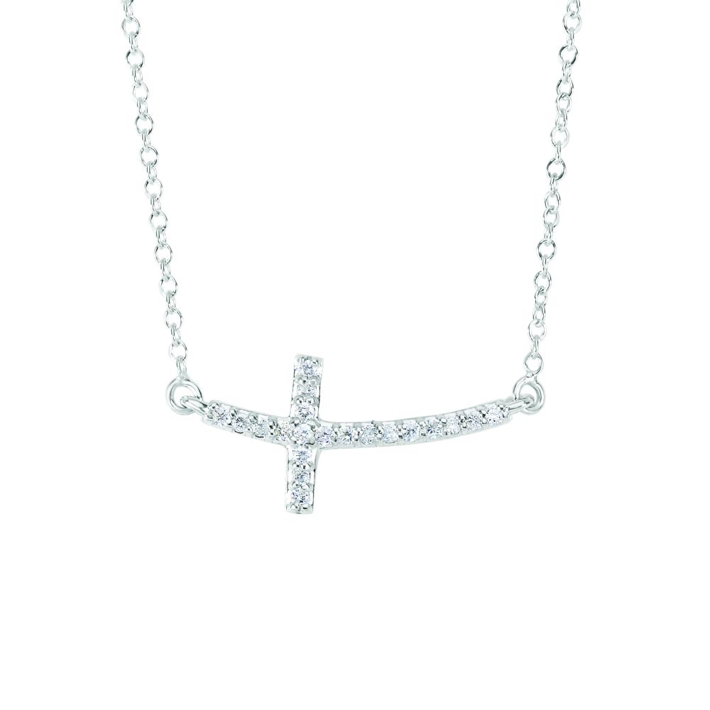 14K Gold 0.12ct Diamond Side Cross Pendant Necklace for Women - Elegant Religious Jewelry Gift for Baptism, Confirmation & Everyday Wear
