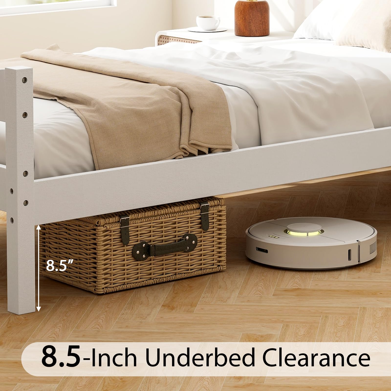 Giantex Solid Wood Twin Bed Frame with Headboard & Footboard - Modern White Platform Bed, No Box Spring Needed, Sturdy Wood Slat Support - Perfect for Kids Bedroom, Guest Room & Small Spaces