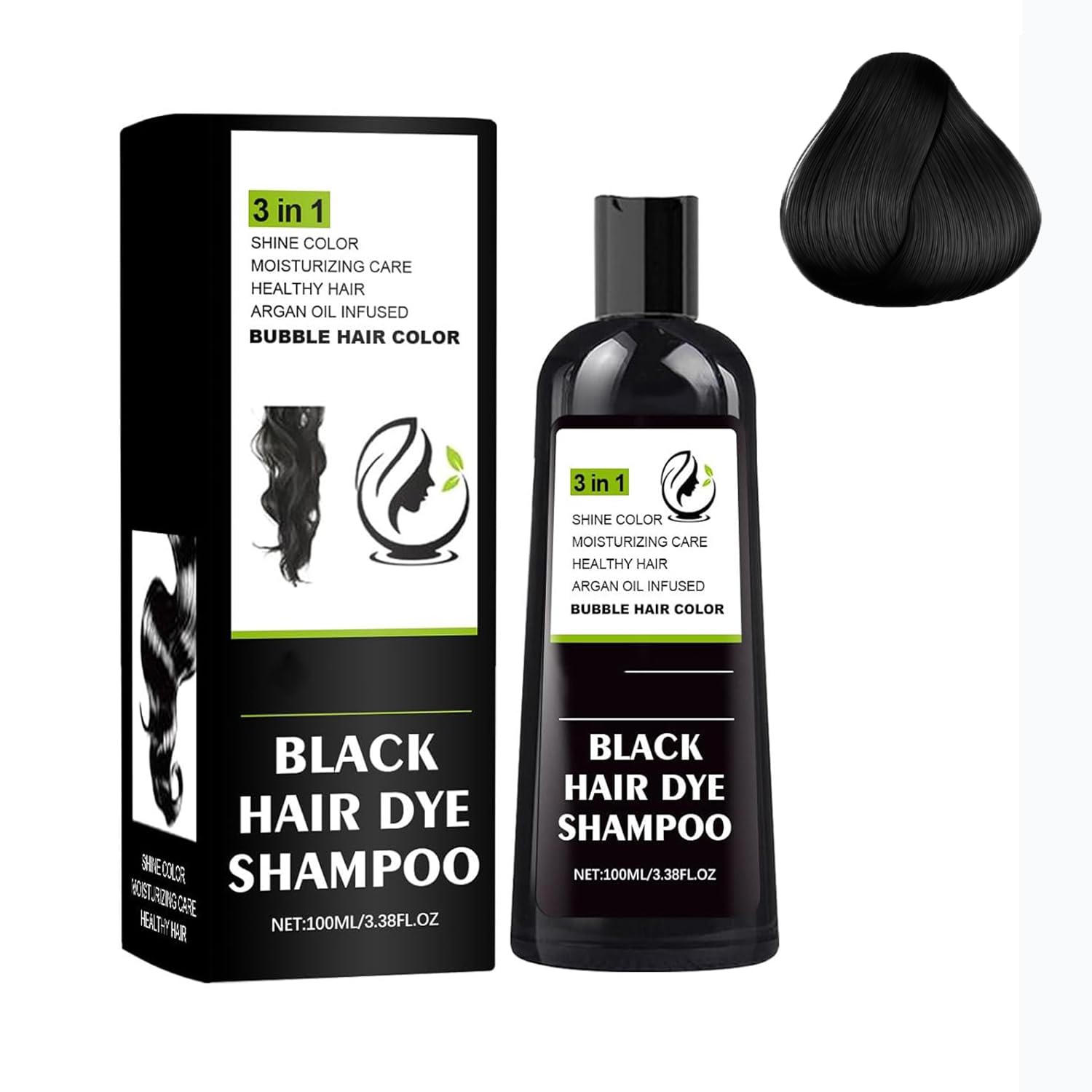 3-in-1 Black Hair Color Shampoo for Men & Women - Gentle Formula for All Hair Types, No Damage (1 Black) | Perfect for At-Home Hair Coloring & Touch-Ups