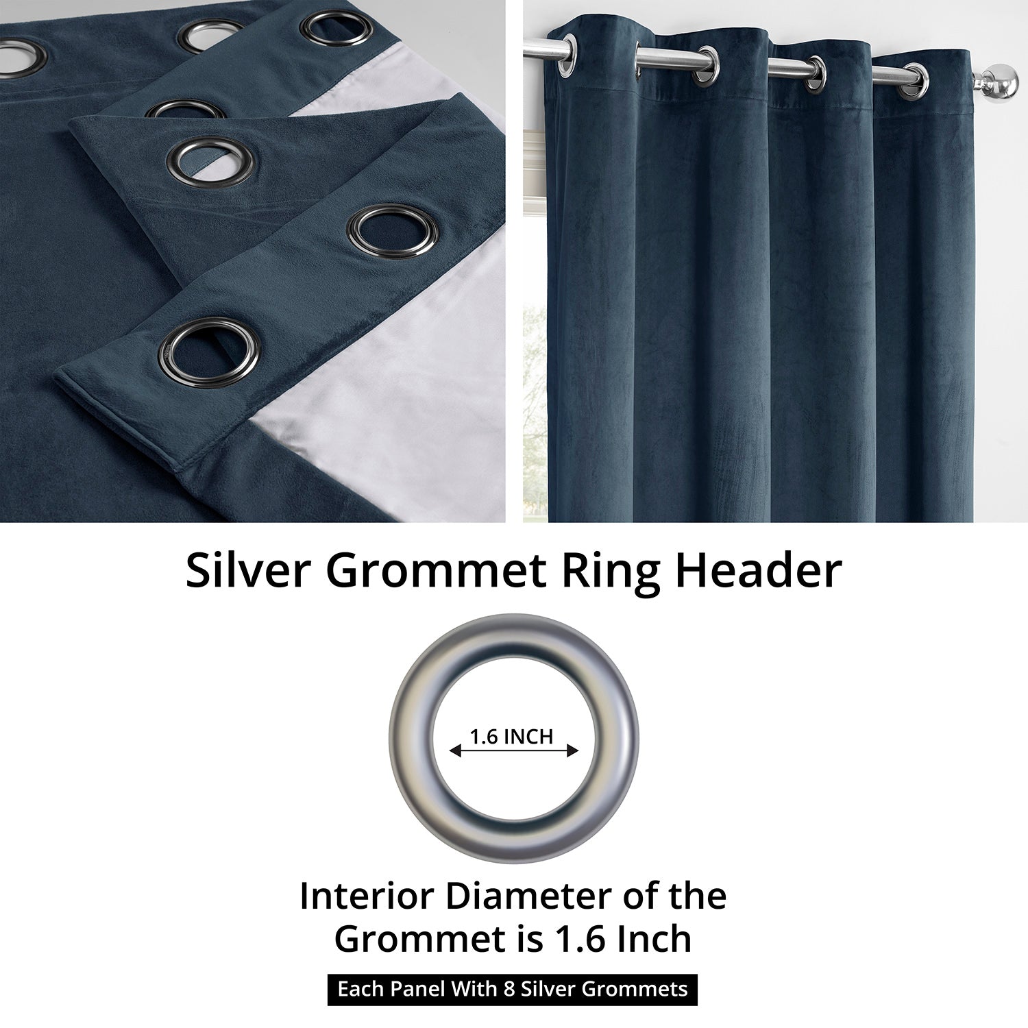 Midnight Blue Blackout Curtains with Grommet Top - Thermal Insulated Velvet Drapes for Bedroom & Living Room - Noise Reducing & Light Blocking Window Treatments for Home Decor