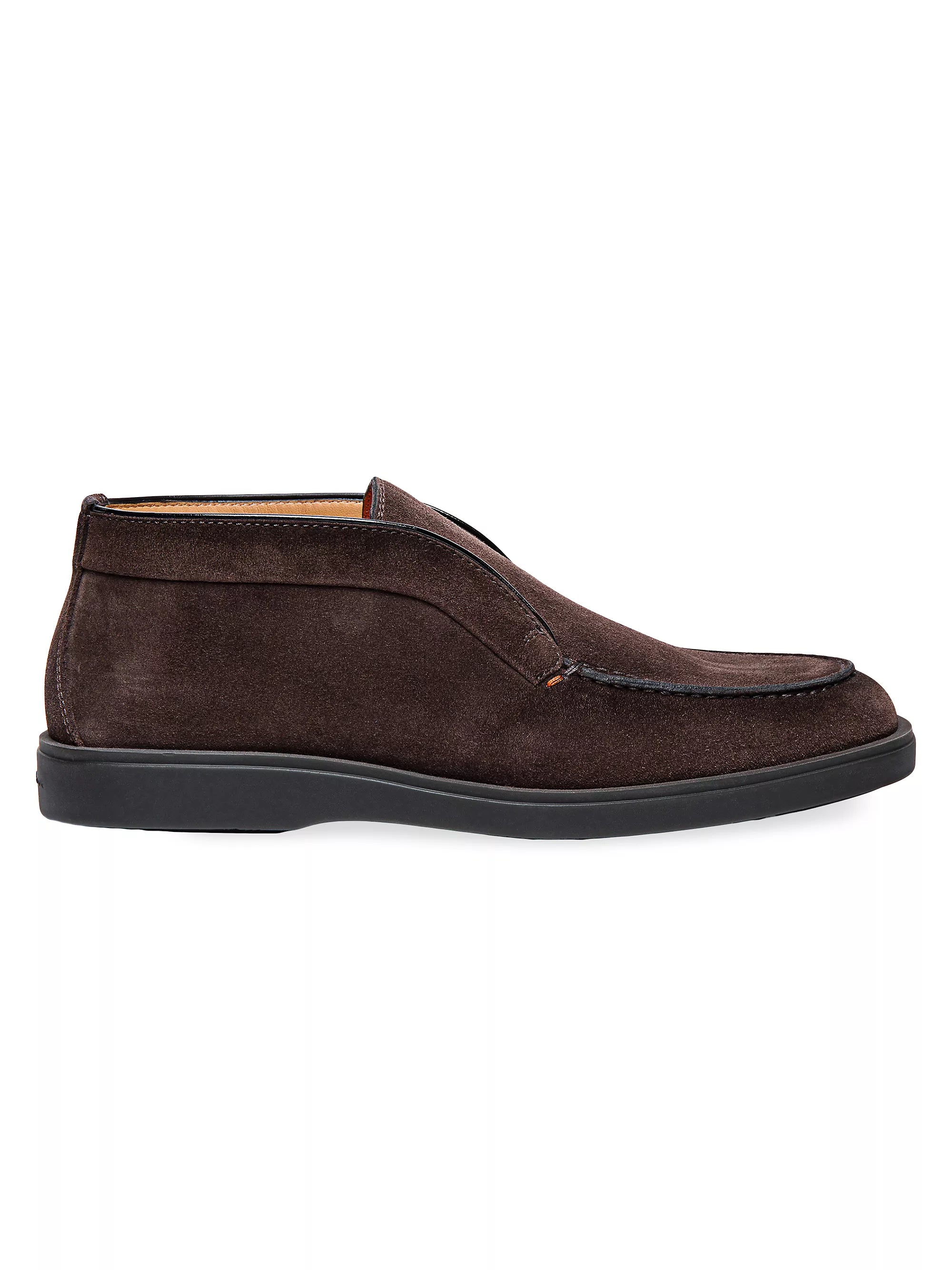 Santon Men's DK Brown Leather Laceless Chukka Boots - Comfortable Casual & Business Slip-On Shoes for Work, Travel & Everyday Wear