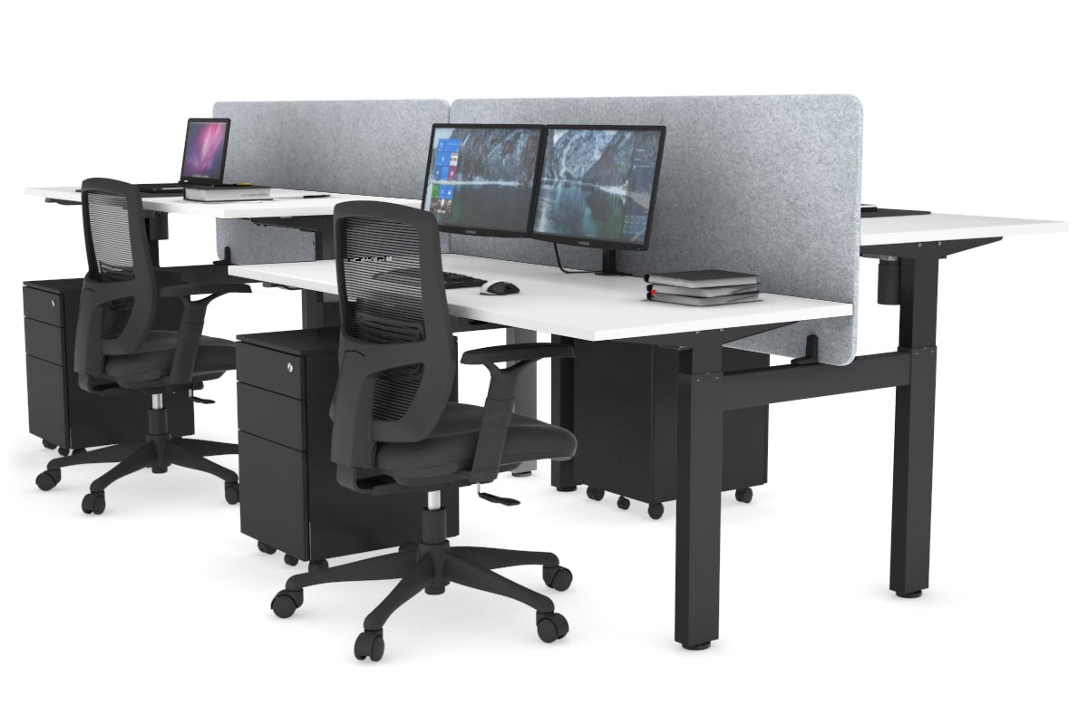 Adjustable 4-Person H Bench Workstation with Black Frame - 1600L x 700W - Perfect for Office, Workshop, or Collaborative Workspaces