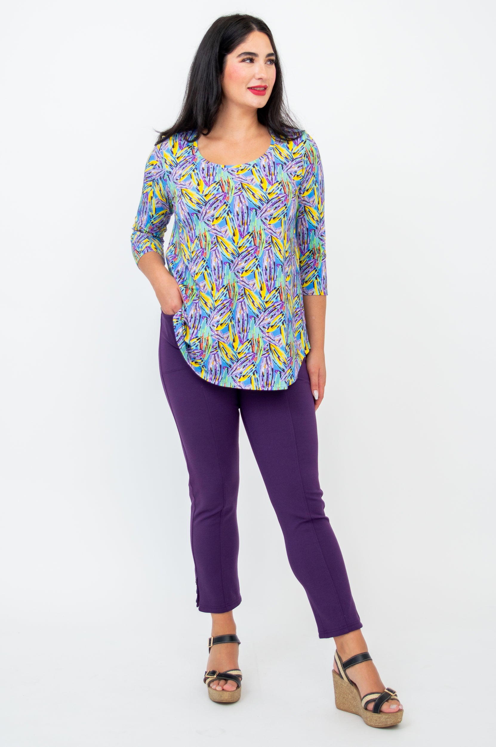 Jazz 3/4 Sleeve Top for Women - Soft Bamboo Fabric - Lavender Color - Final Sale - Perfect for Casual Wear, Yoga & Summer Outfits