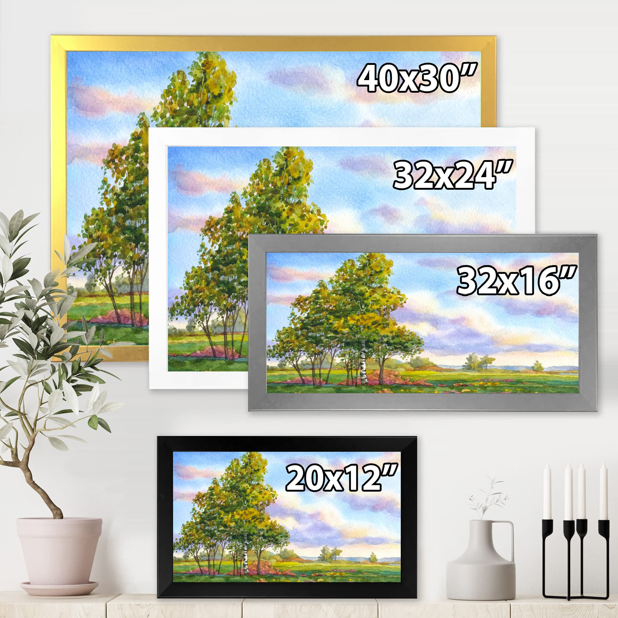 DesignQ Traditional Framed Wall Art - Evening Landscape with Trees Painting - Perfect for Living Room, Bedroom & Office Decor