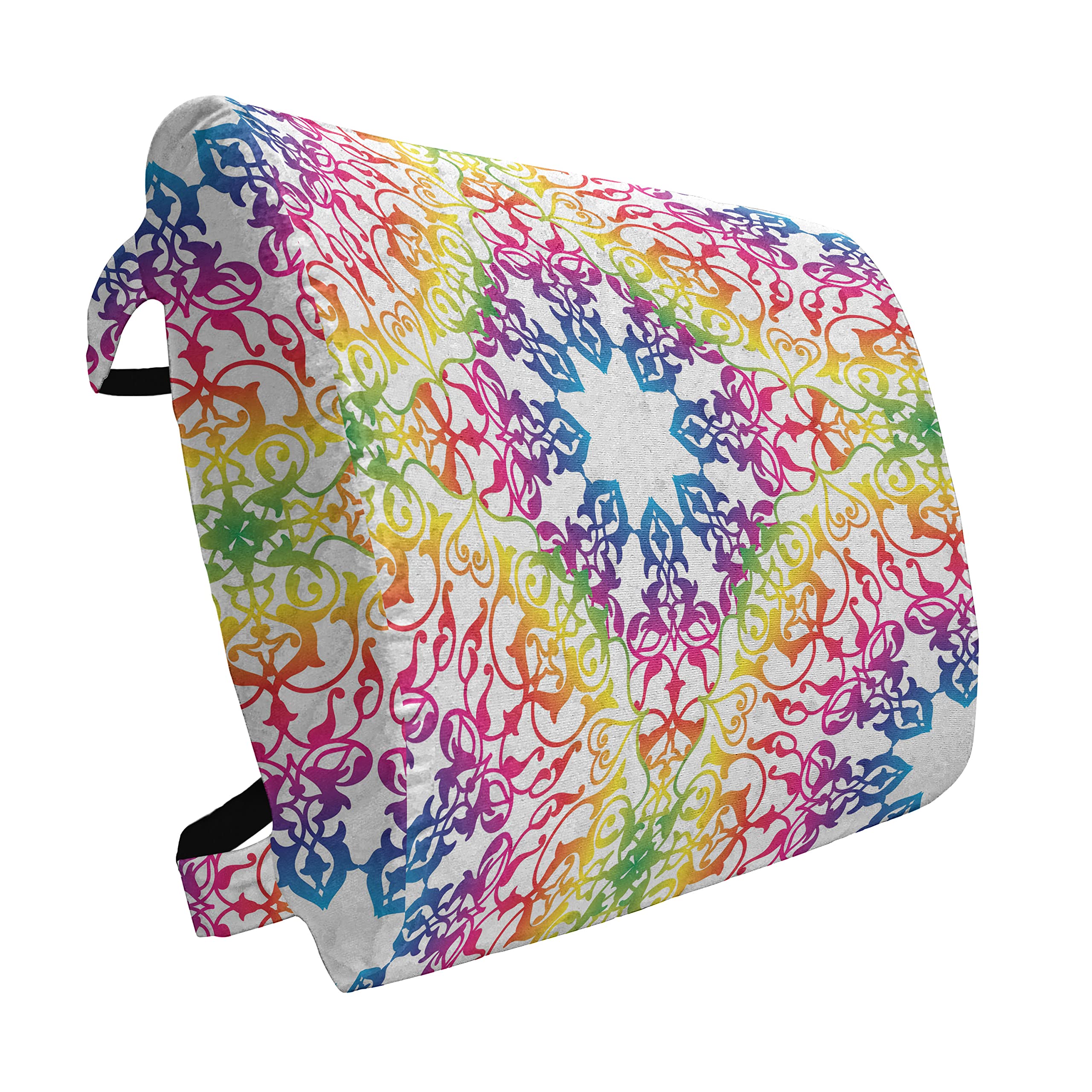 Ambesonne Ethnic Lumbar Support Pillow - Abstract Ombre Rainbow Mandala Tie Dye Hippie Print - High Density Foam for Office Chair & Car Seat - 14x13 Inches Multicolor - Perfect for Back Pain Relief & Home Office Decor