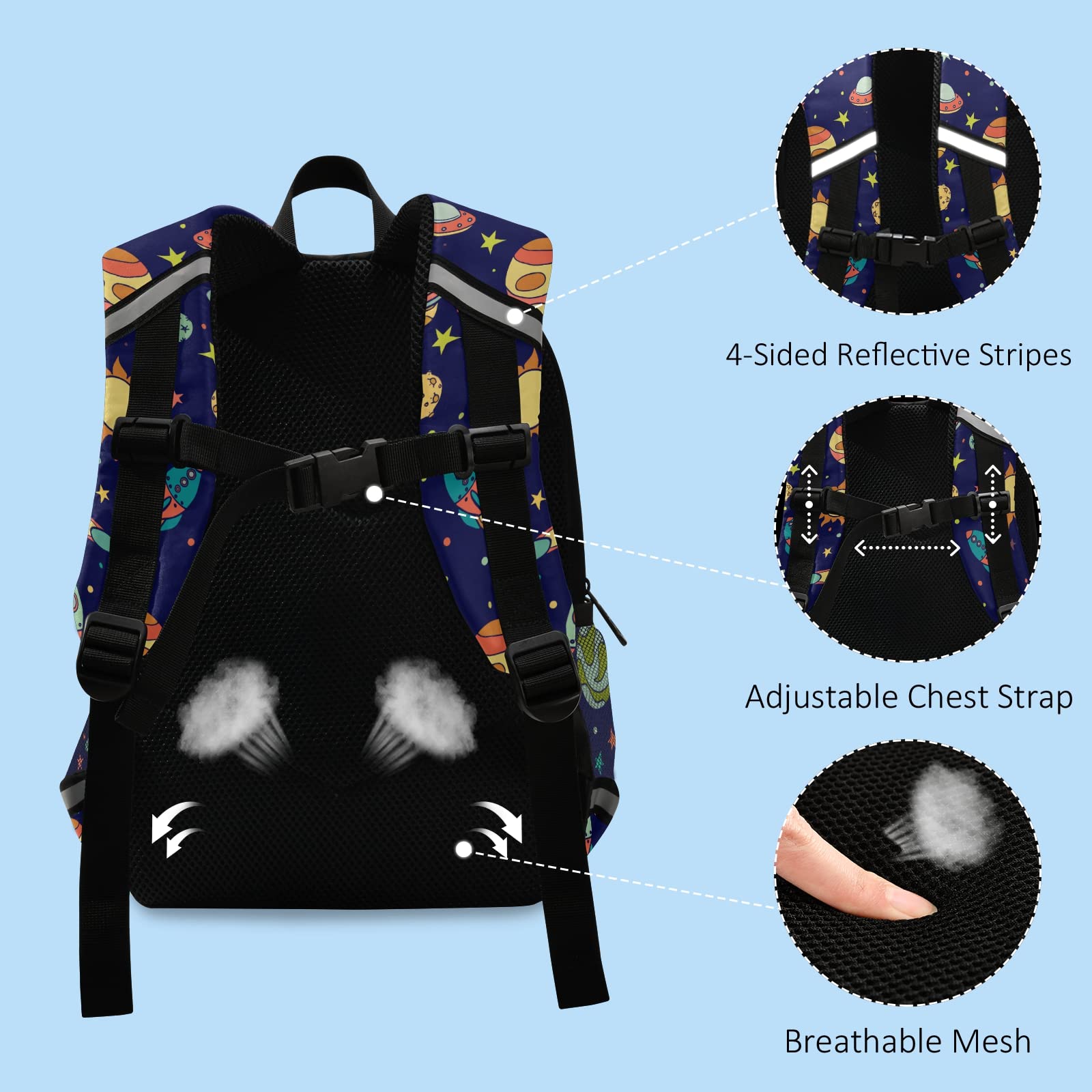 Personalized Space Rocket Planets Kids Backpack with Name/Text - Reflective School Backpack for Toddlers & Preschoolers (Boys & Girls) - Perfect for School, Travel & Daycare Adventures